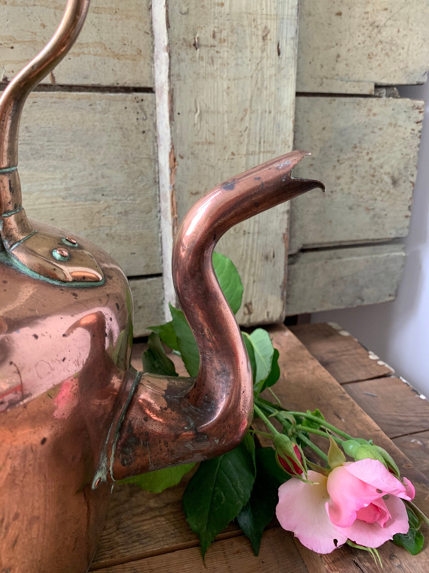 Large antique copper kettle