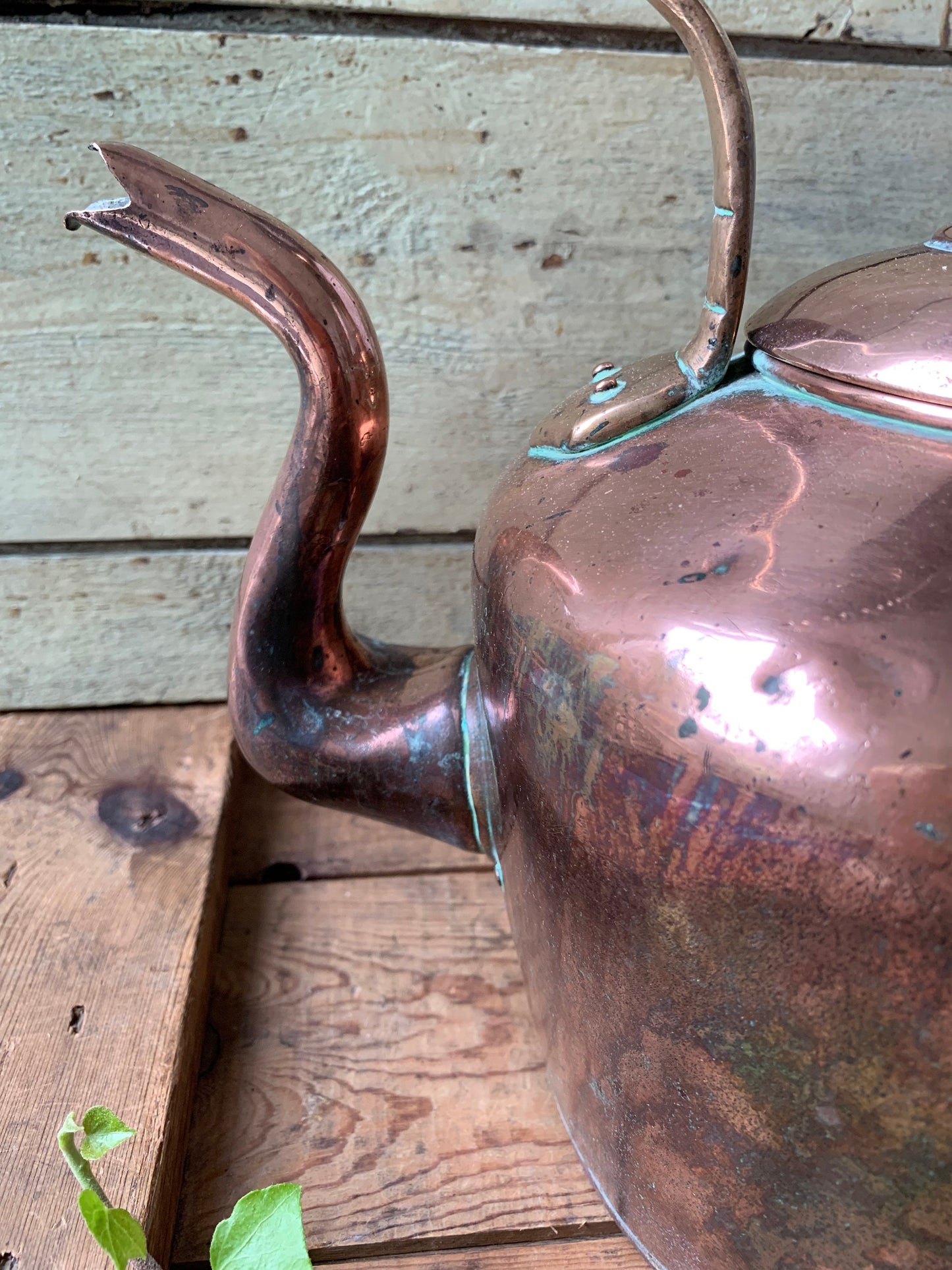 Large antique copper kettle