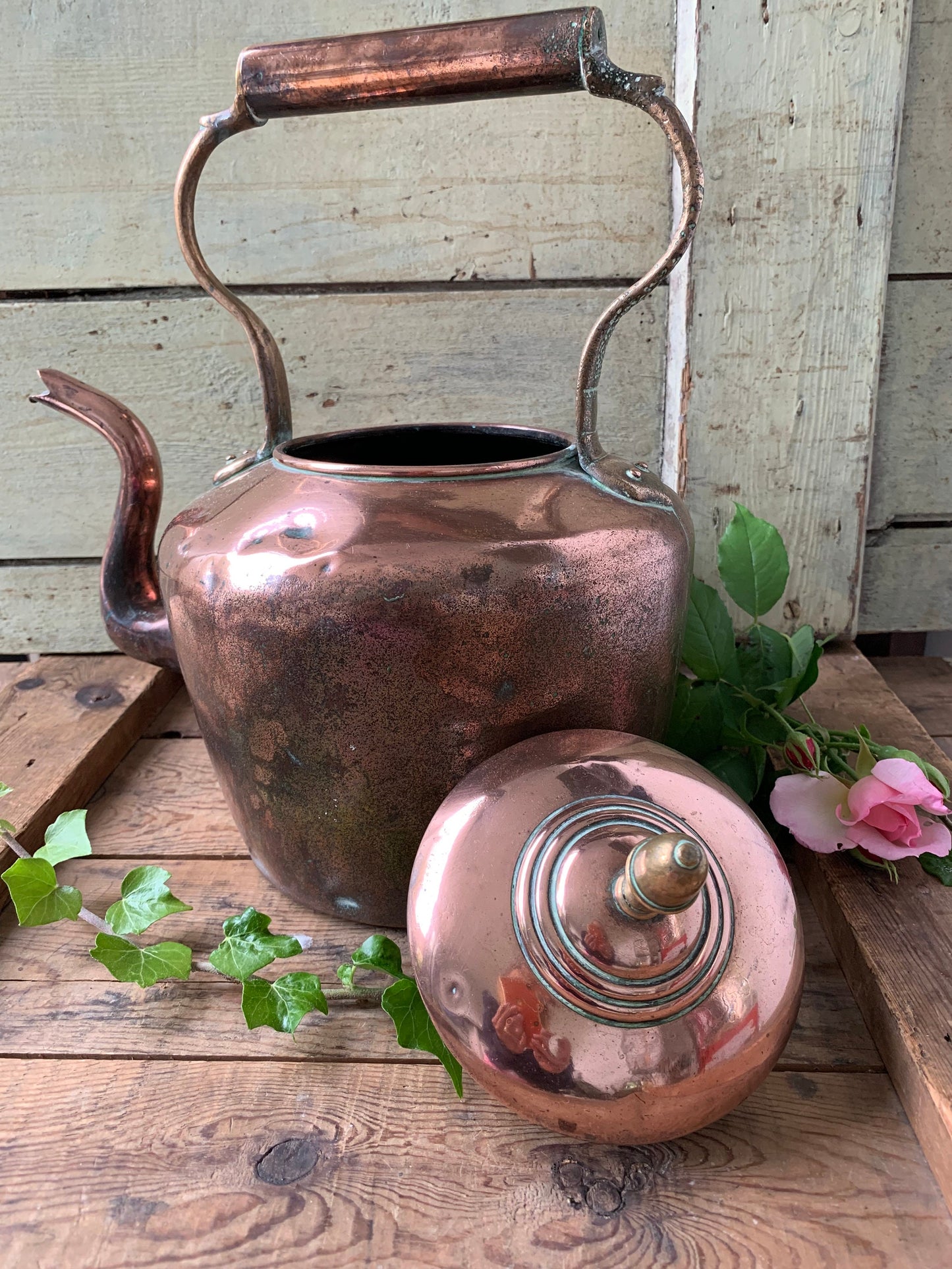 Large antique copper kettle
