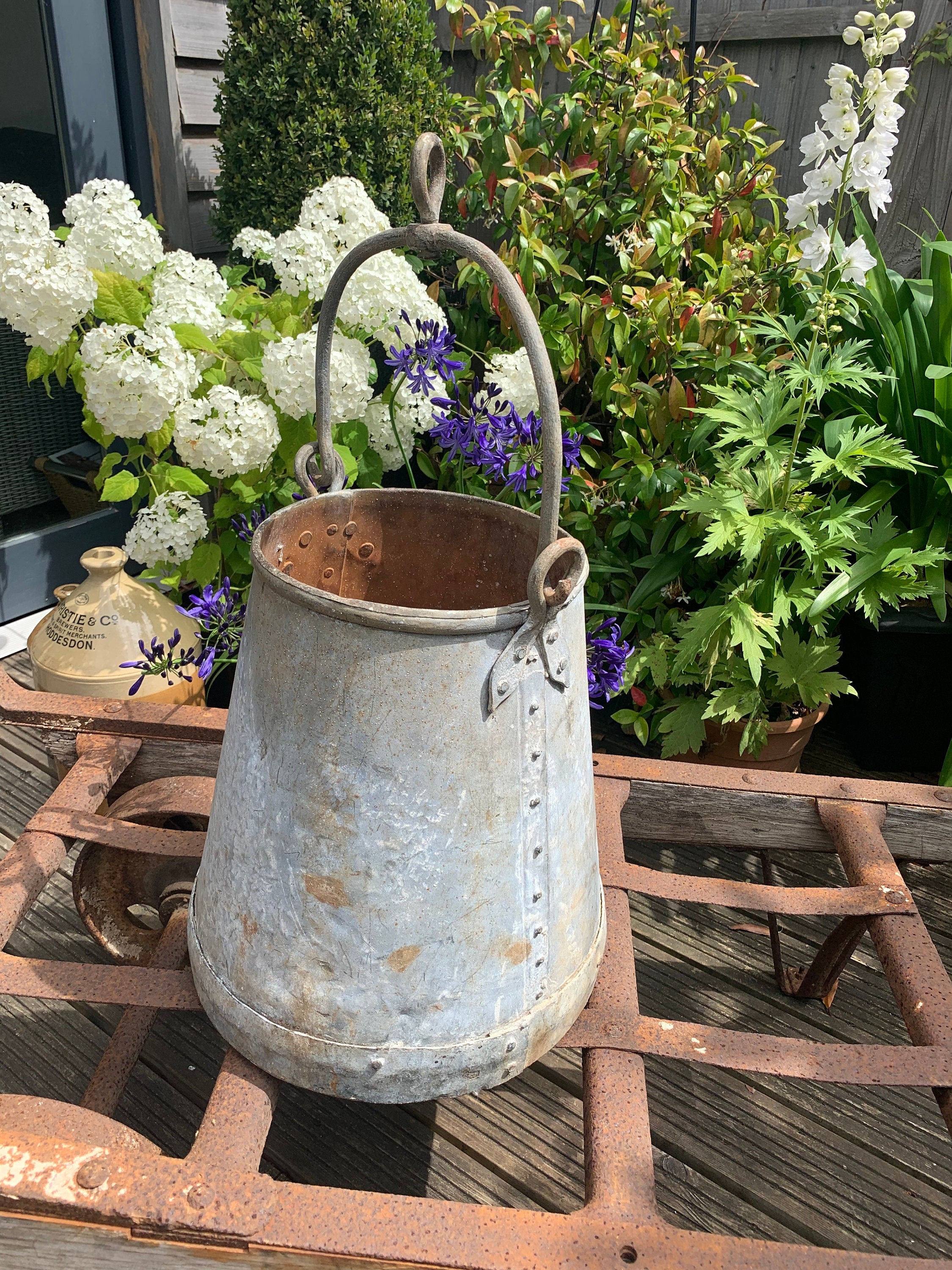 Large Vintage Well Bucket, garden planter, garden feature