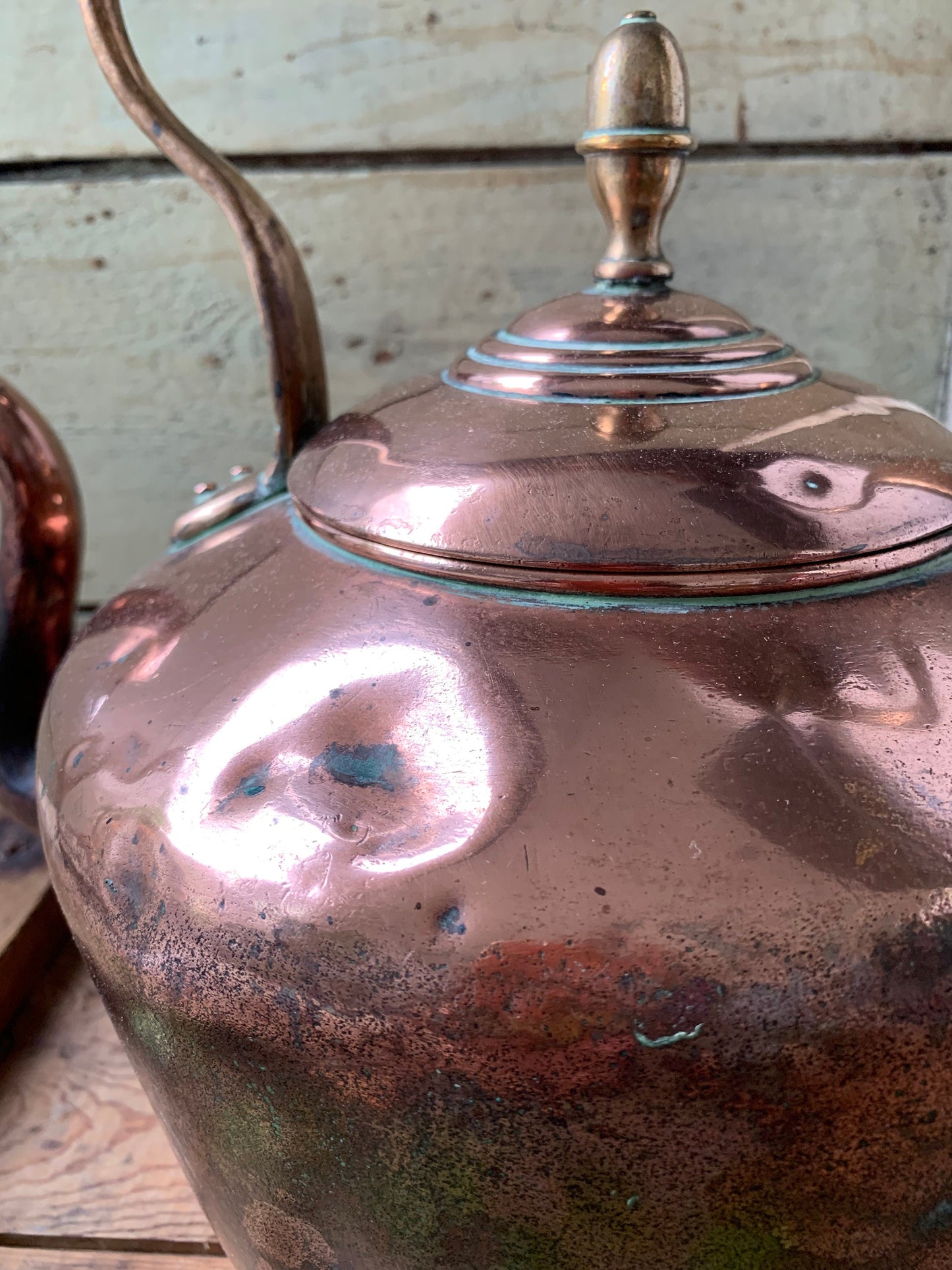 Large antique copper kettle