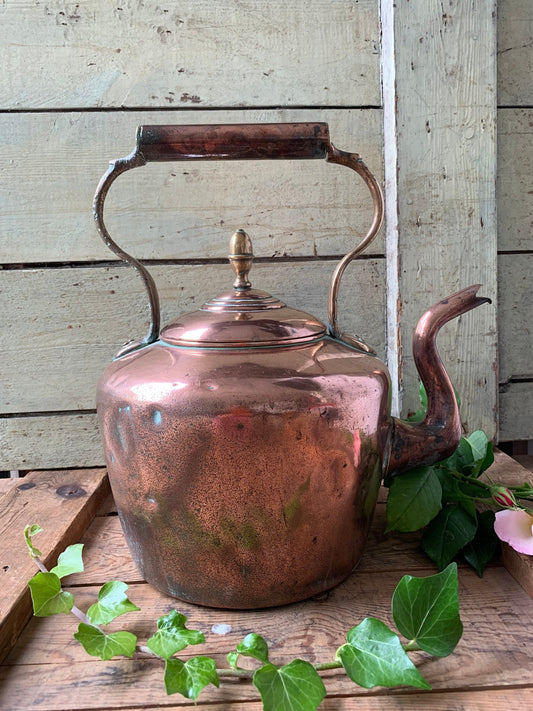Large antique copper kettle