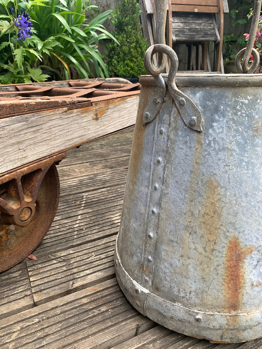 Large Vintage Well Bucket, garden planter, garden feature