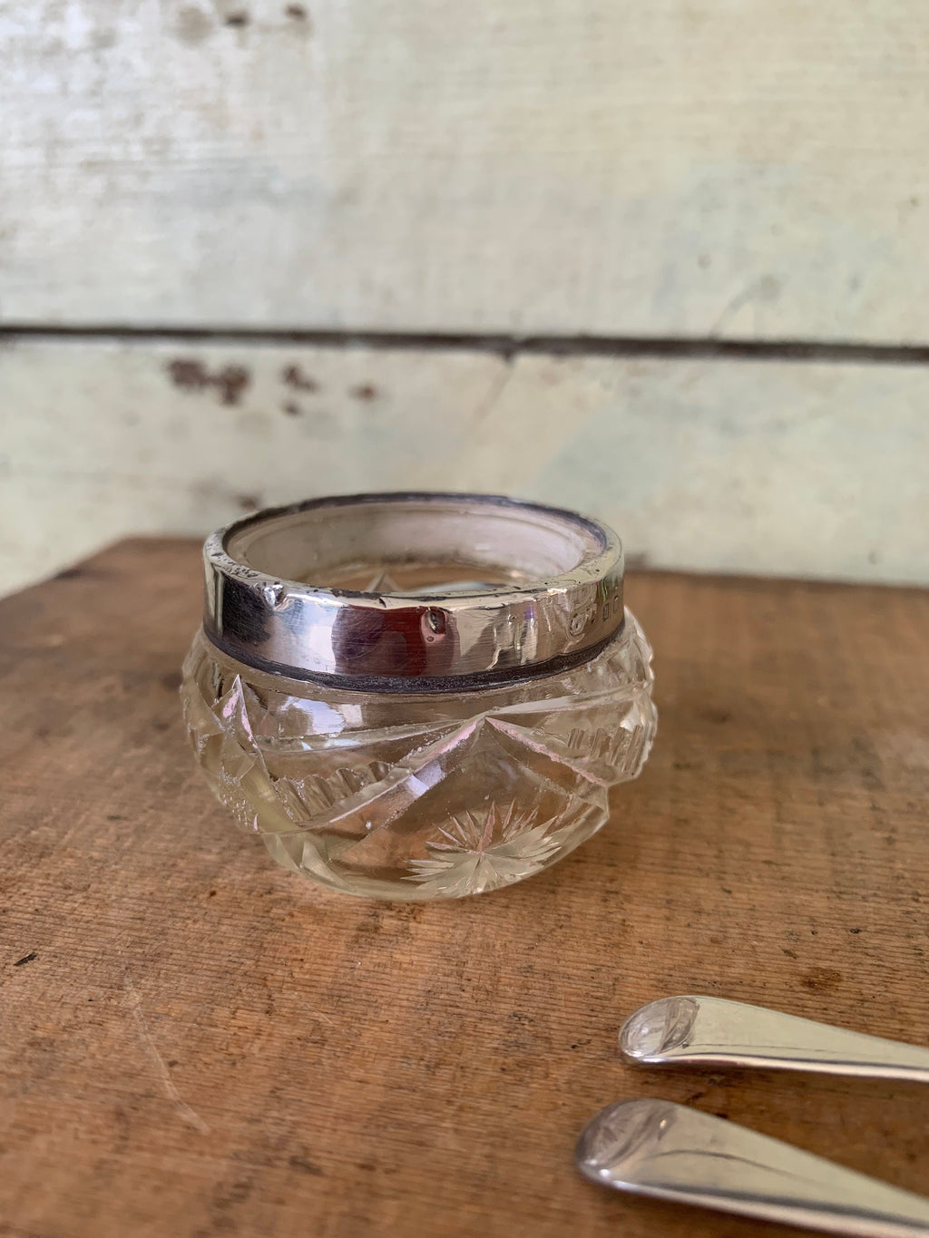 Pair of rimmed vintage glass salts