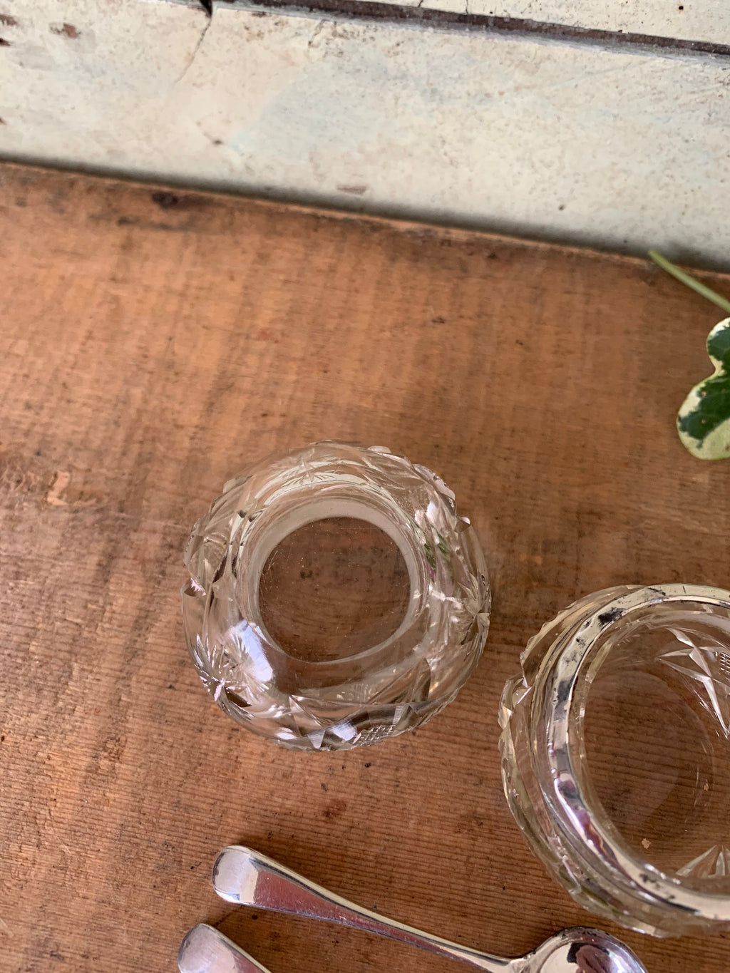 Pair of rimmed vintage glass salts