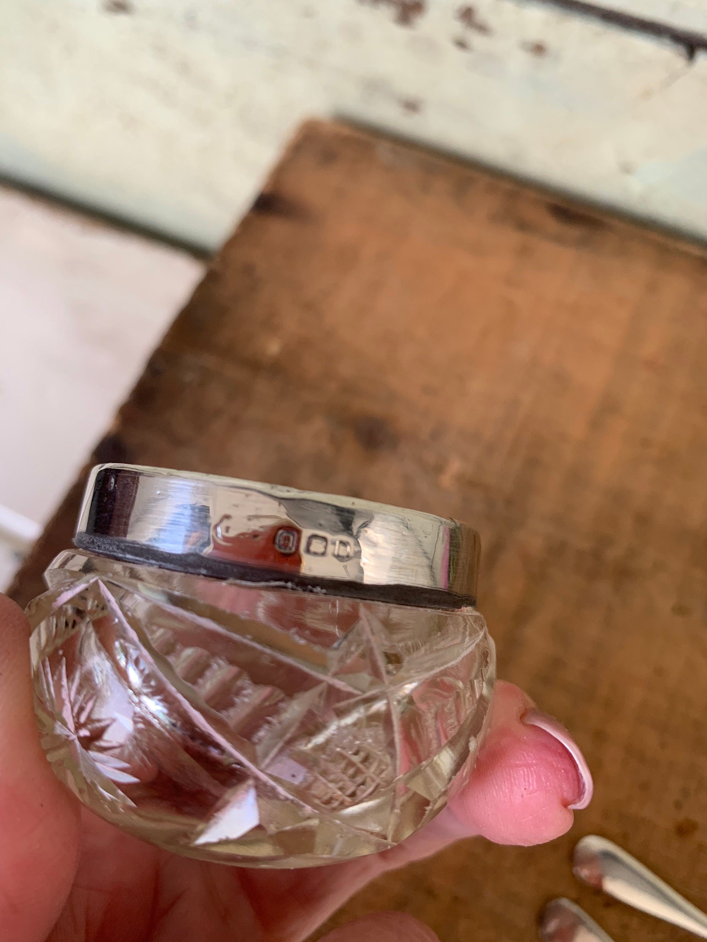 Pair of rimmed vintage glass salts