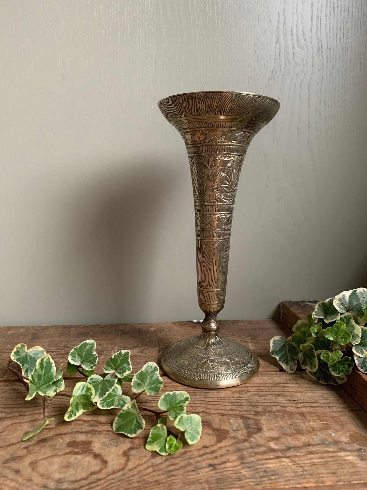 Brass Vase, Vintage Vase, Etched Vase, Candle holder