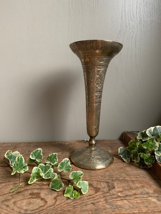 Brass Vase, Vintage Vase, Etched Vase, Candle holder