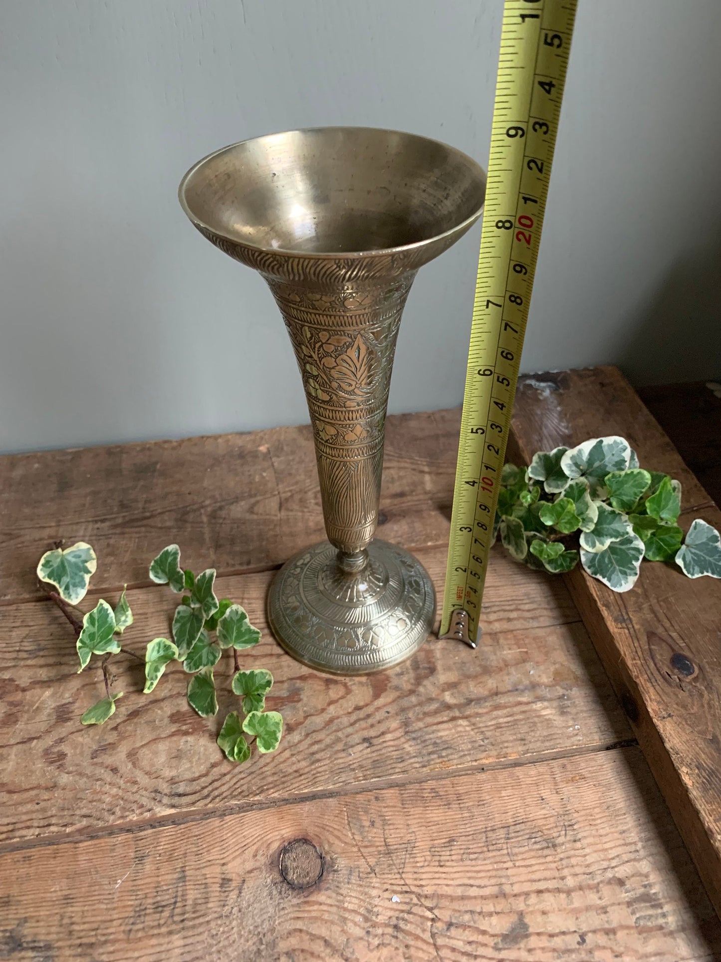Brass Vase, Vintage Vase, Etched Vase, Candle holder