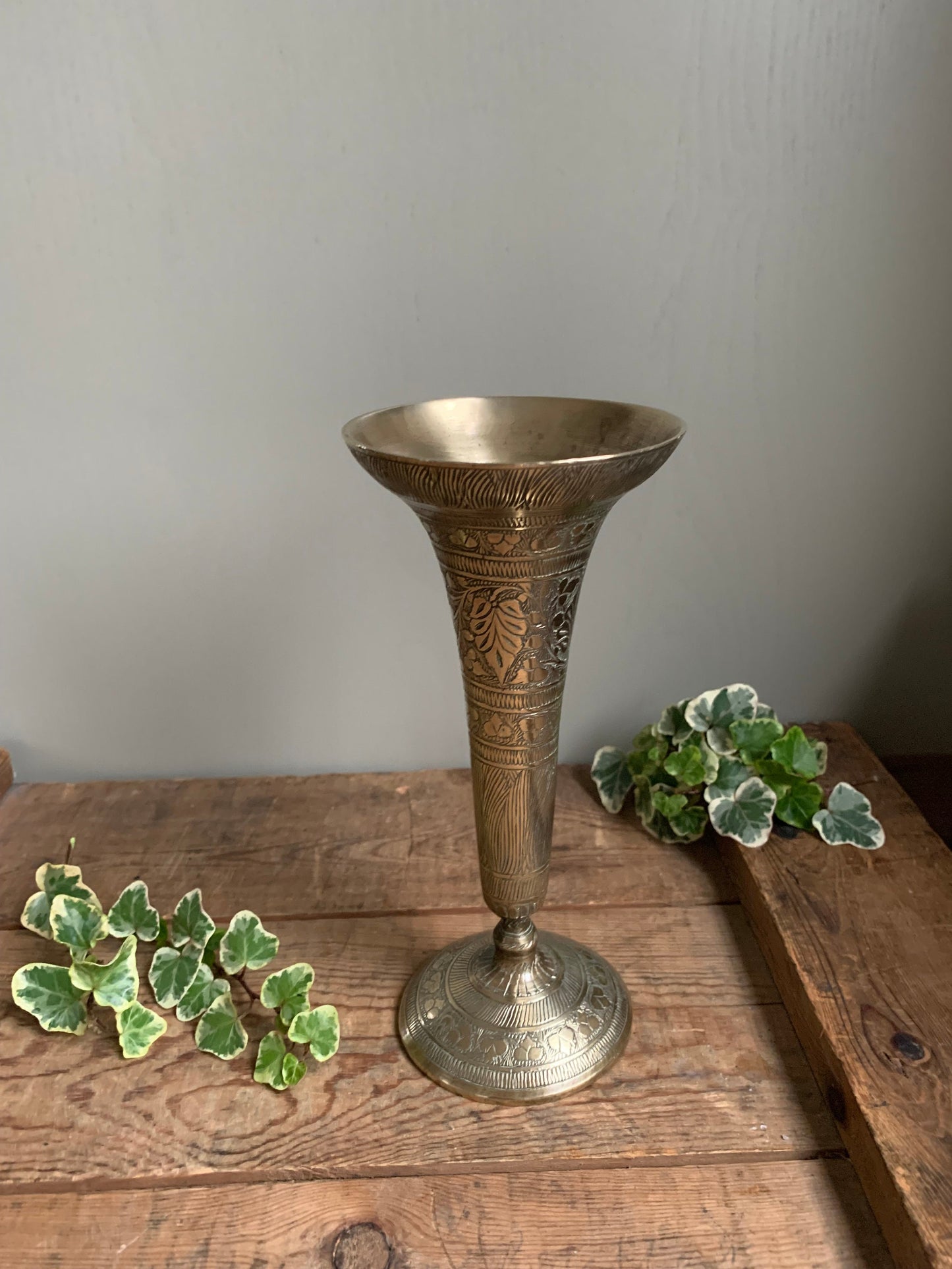 Brass Vase, Vintage Vase, Etched Vase, Candle holder