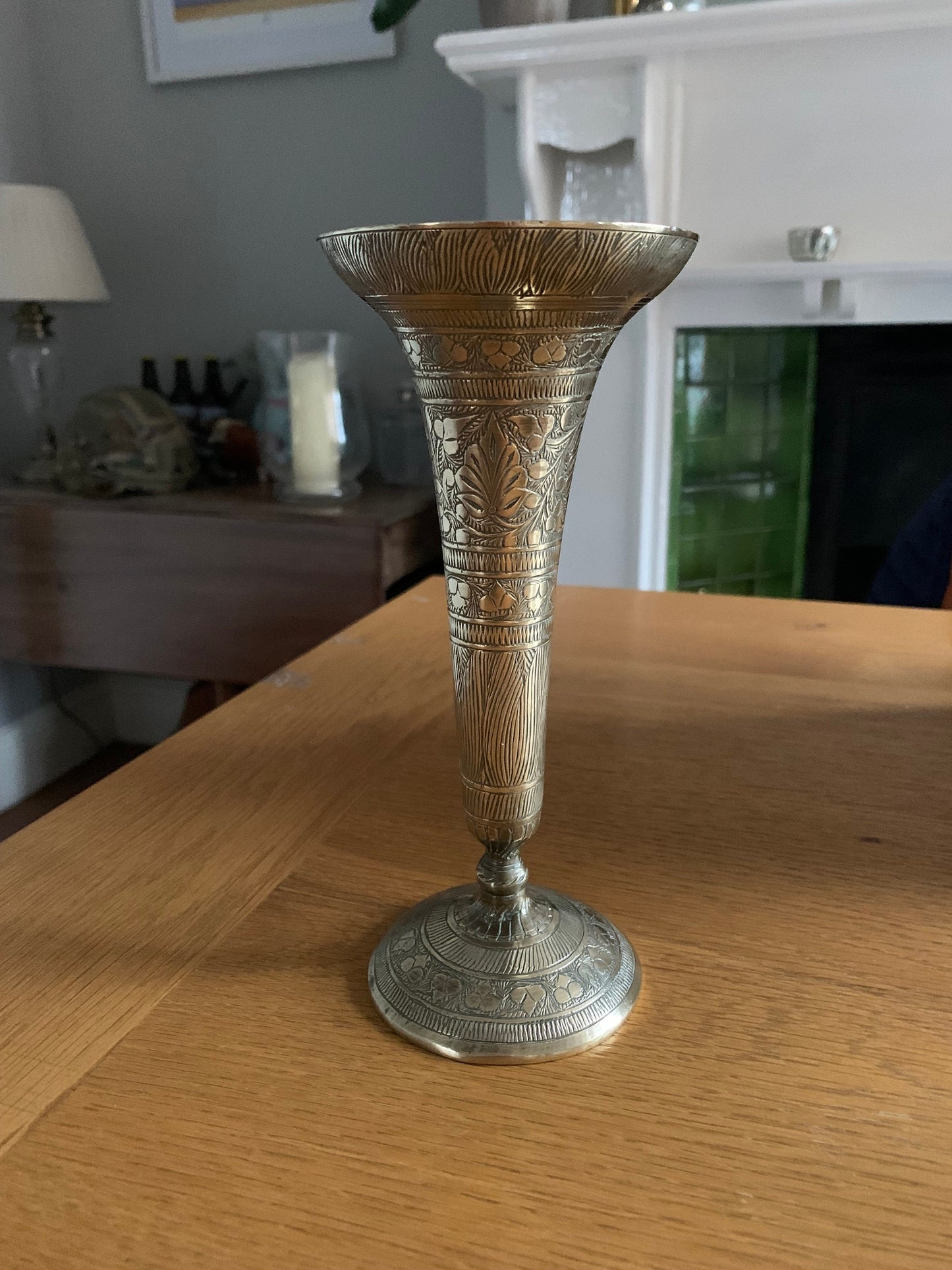 Brass Vase, Vintage Vase, Etched Vase, Candle holder