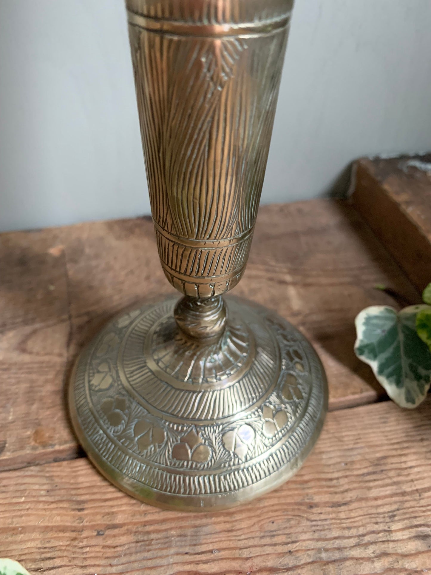 Brass Vase, Vintage Vase, Etched Vase, Candle holder