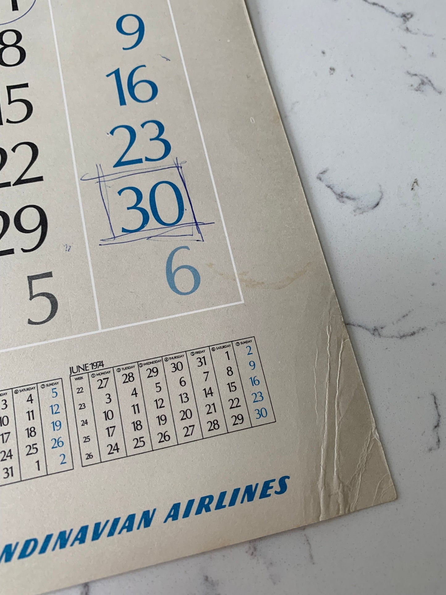 SAS Vintage Airlines Calendar 1973