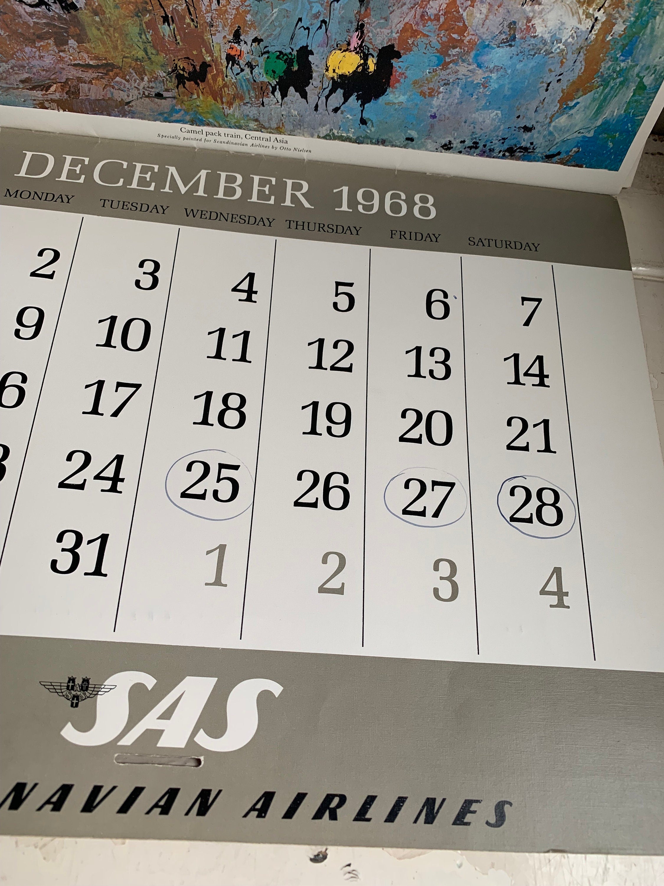 Otto Nielsen vintage print SAS calendar 1968