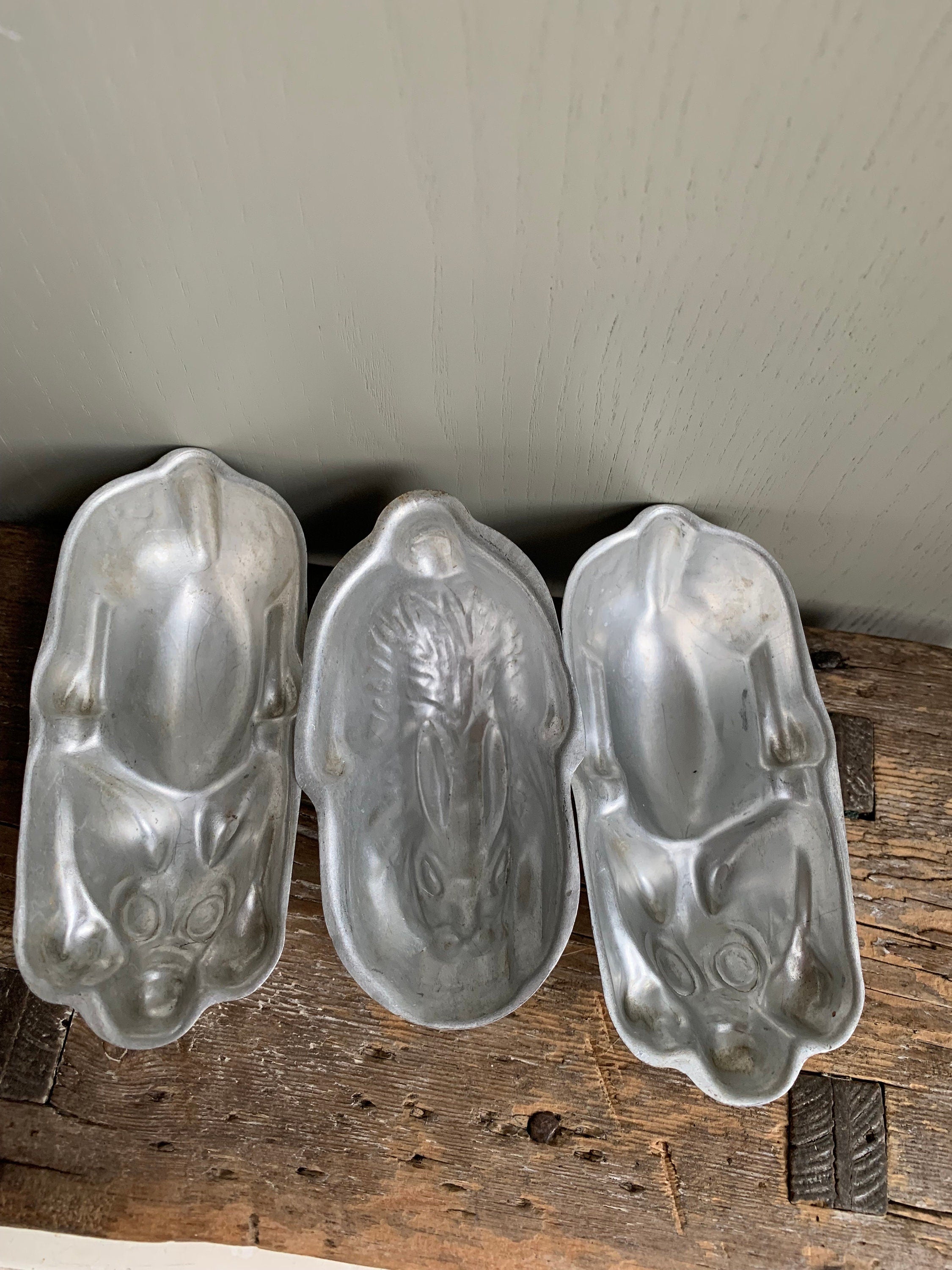 Three Aluminium vintage moulds, Chocolate moulds