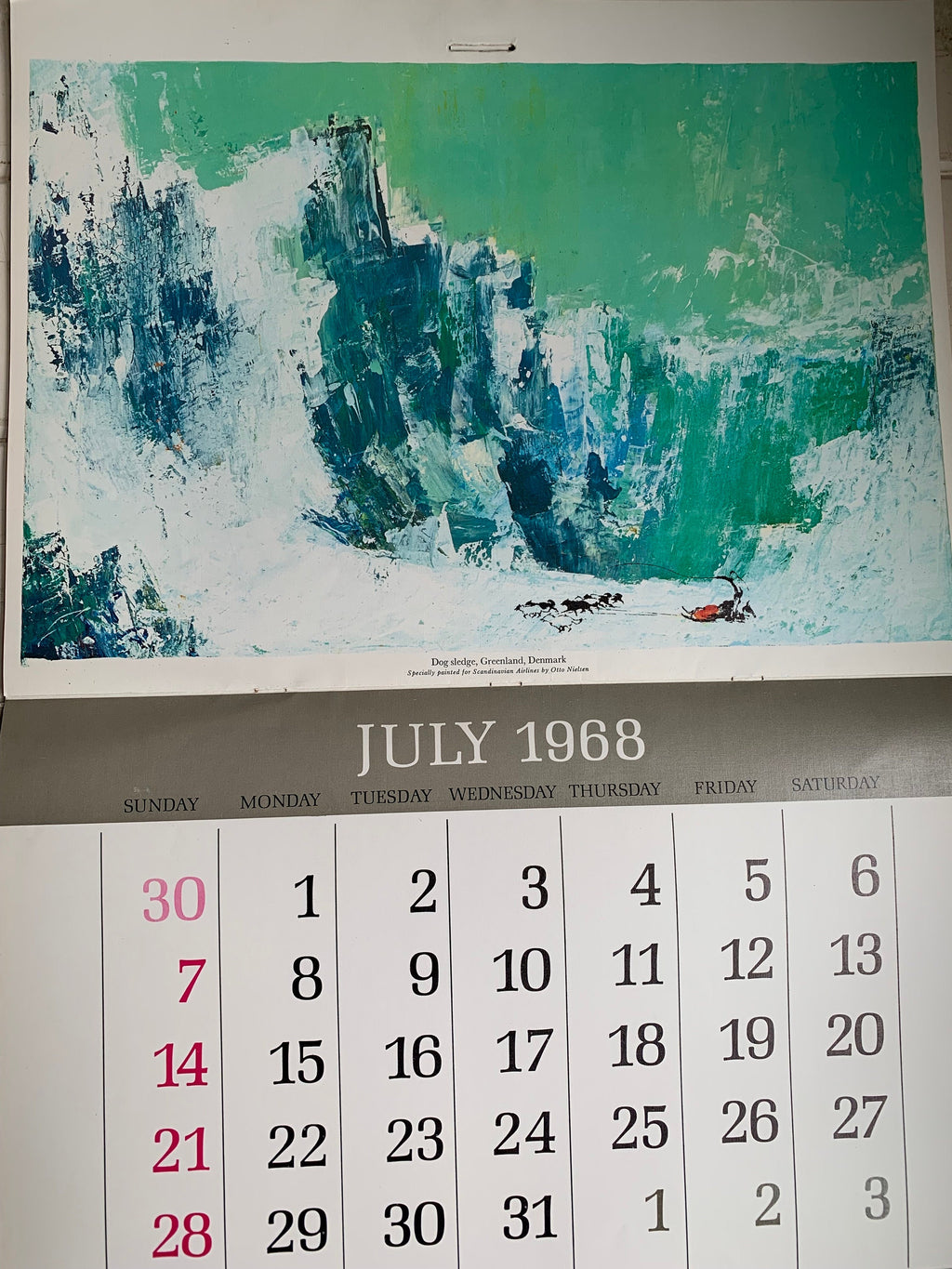 Otto Nielsen vintage print SAS calendar 1968