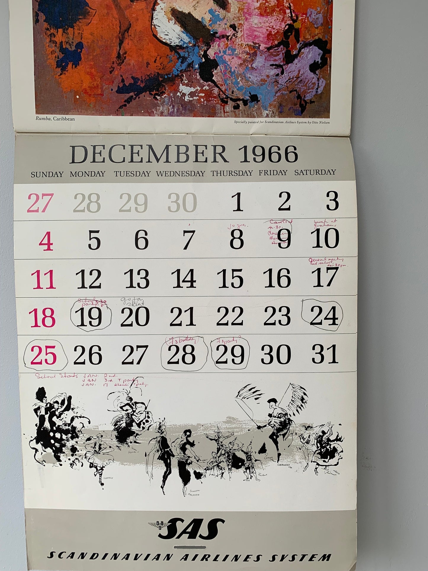 1966 Otto Nielsen SAS Original Vintage Scandinavian Airlines Calendar