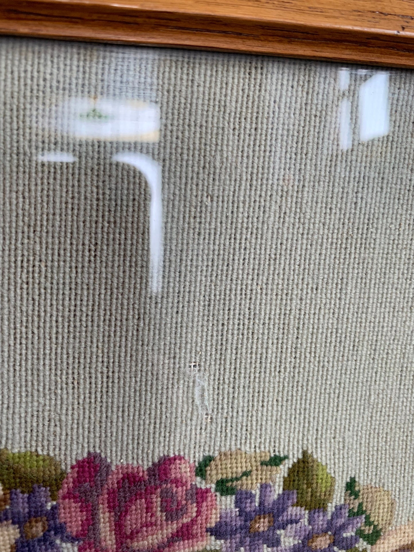 Beautiful vintage tray with tapestry underneath glass