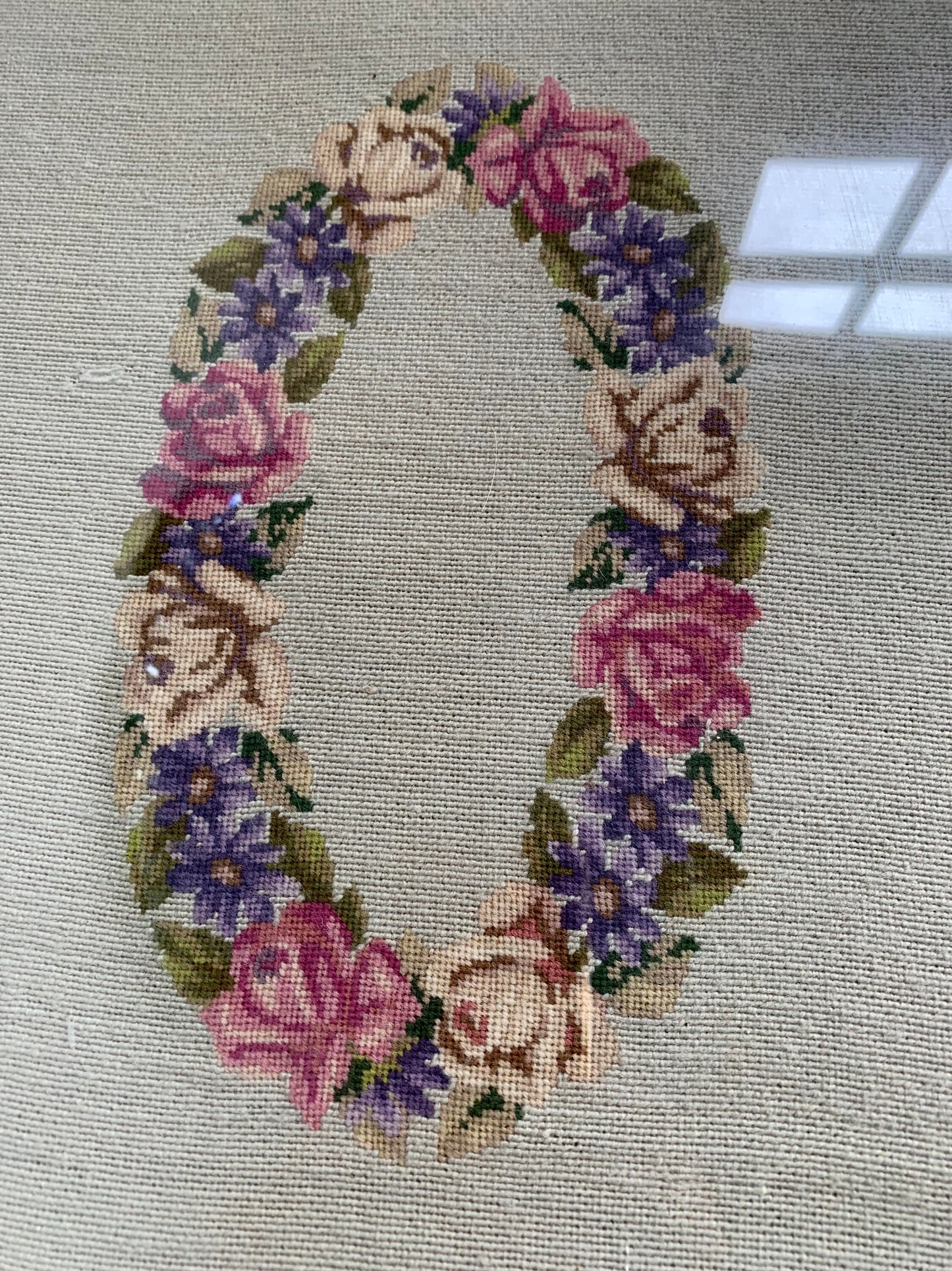 Beautiful vintage tray with tapestry underneath glass