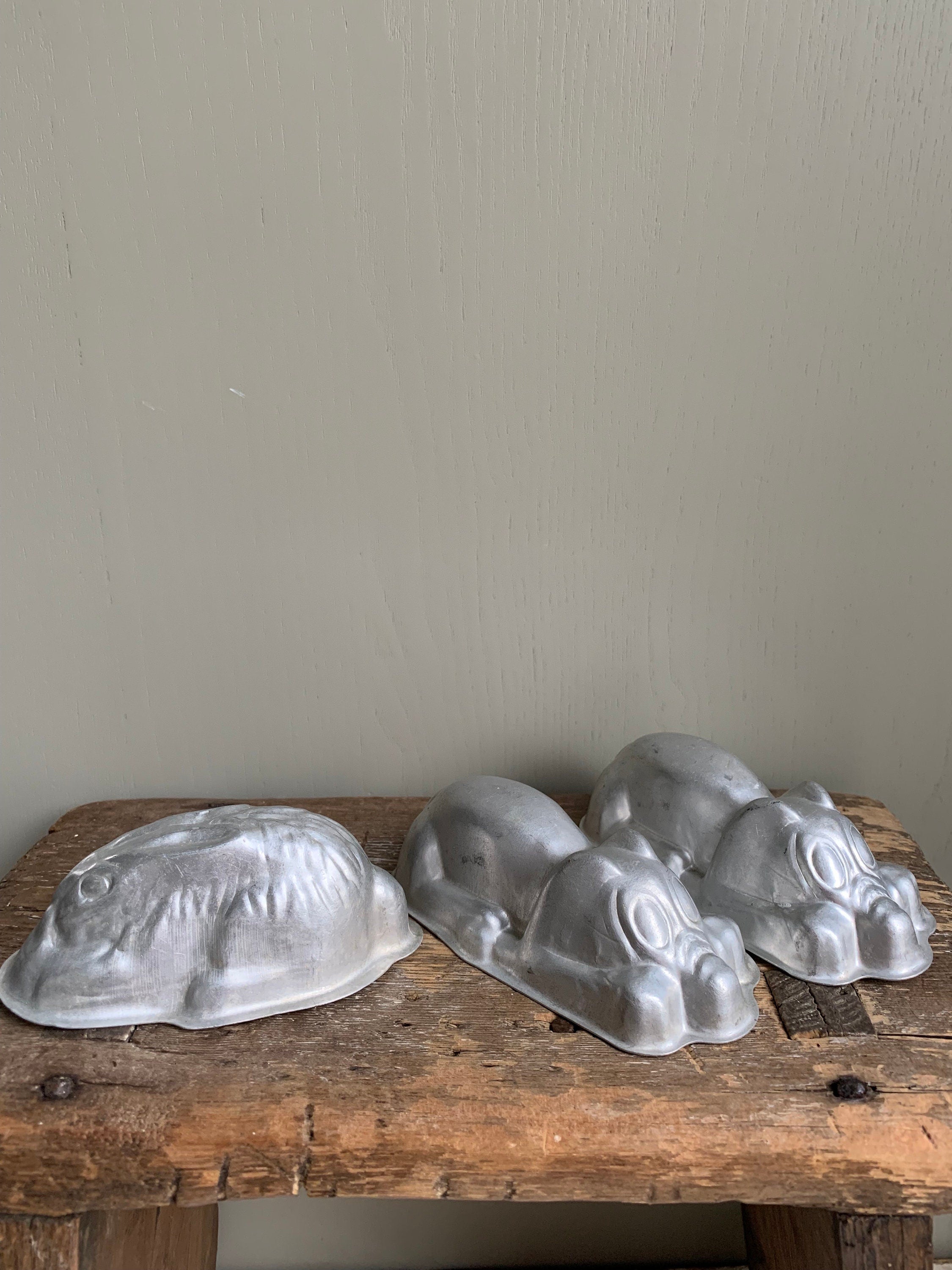 Three Aluminium vintage moulds, Chocolate moulds