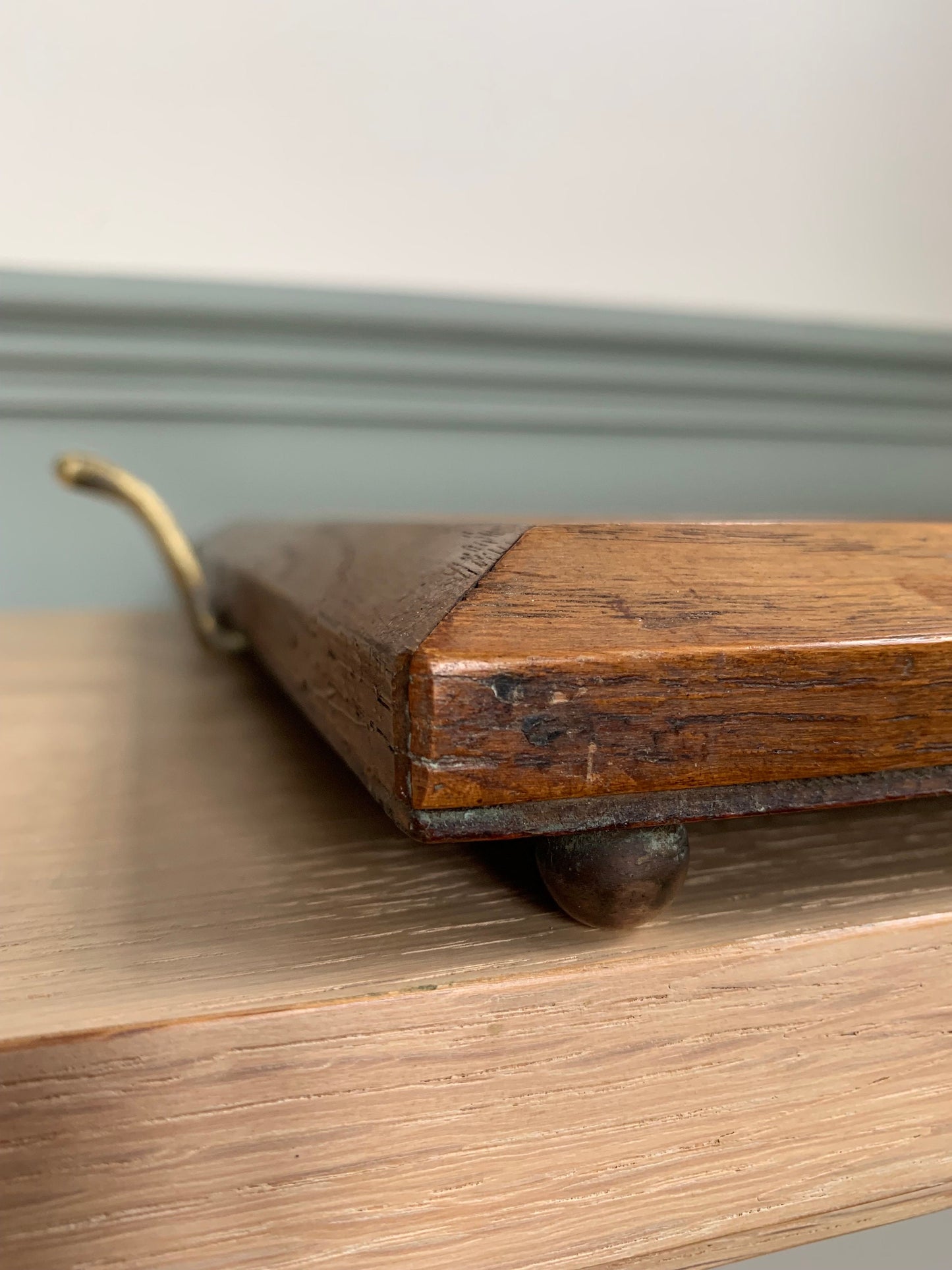 Beautiful vintage tray with tapestry underneath glass