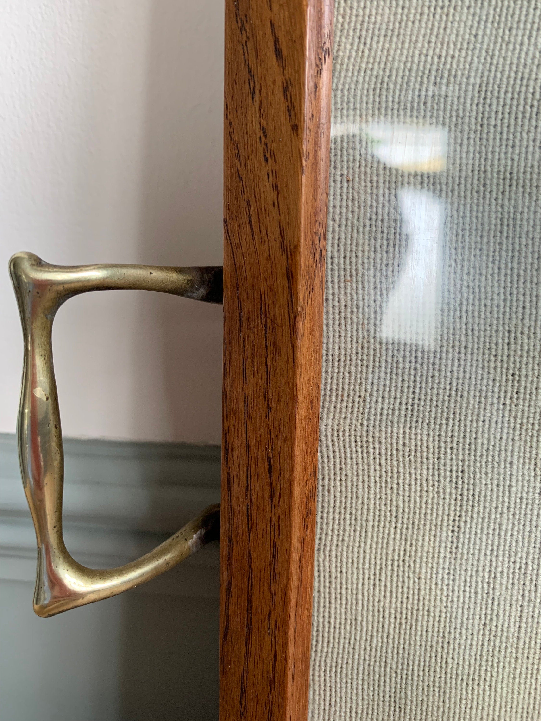 Beautiful vintage tray with tapestry underneath glass