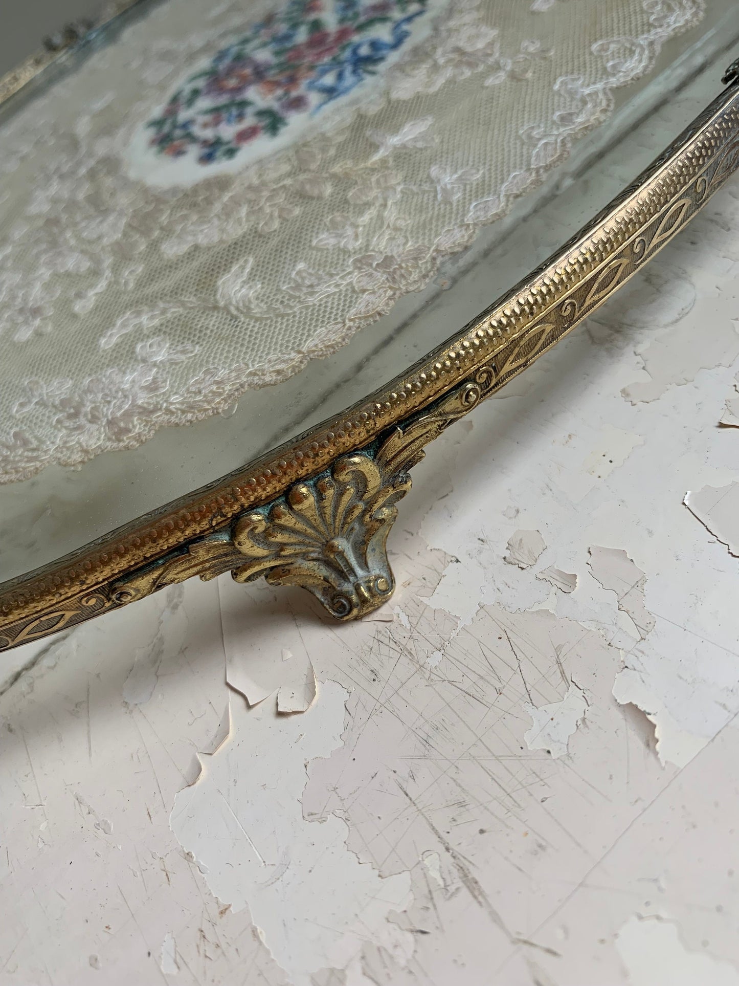 Glass vintage cosmetic tray, vanity tray