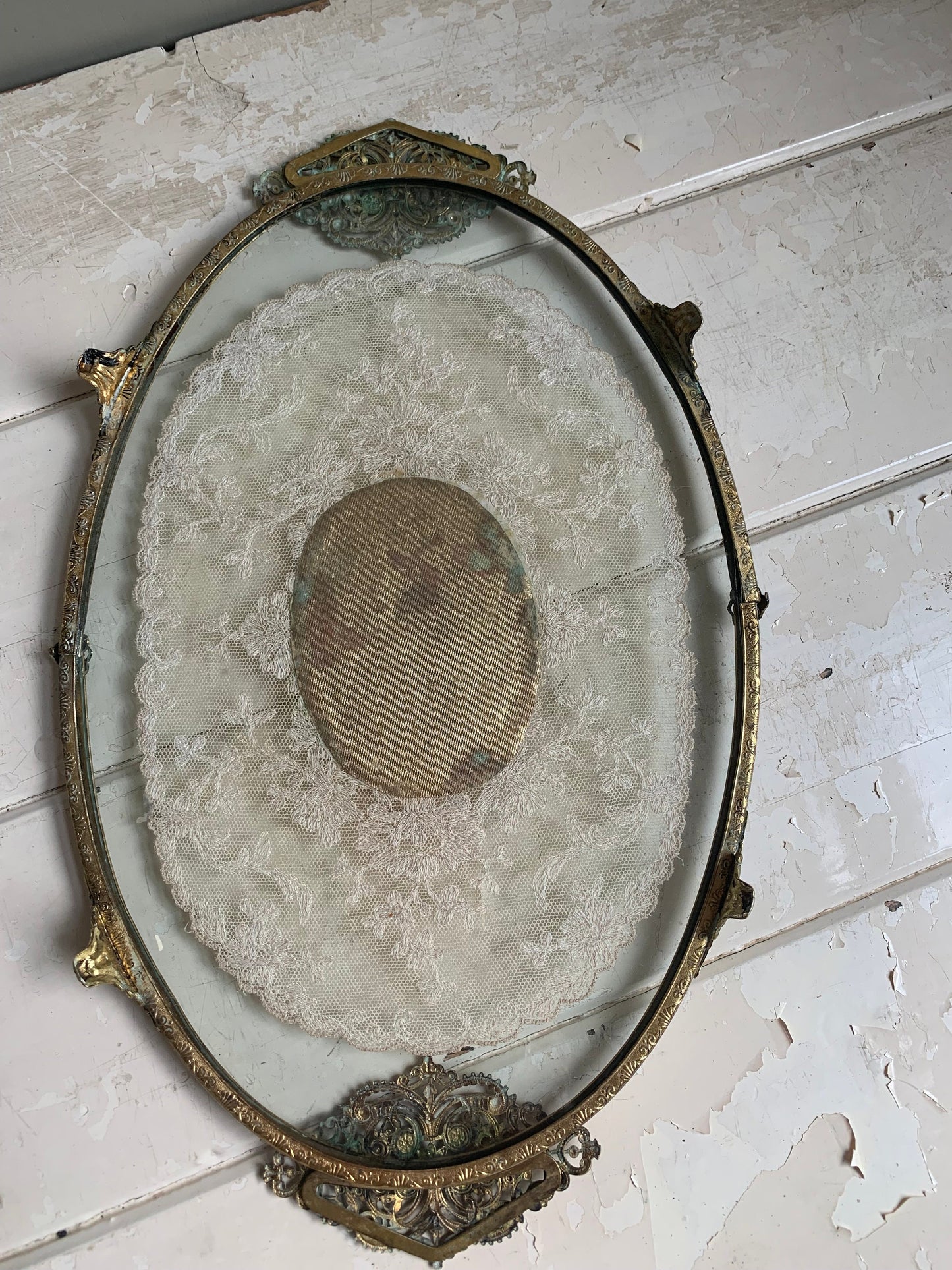 Glass vintage cosmetic tray, vanity tray