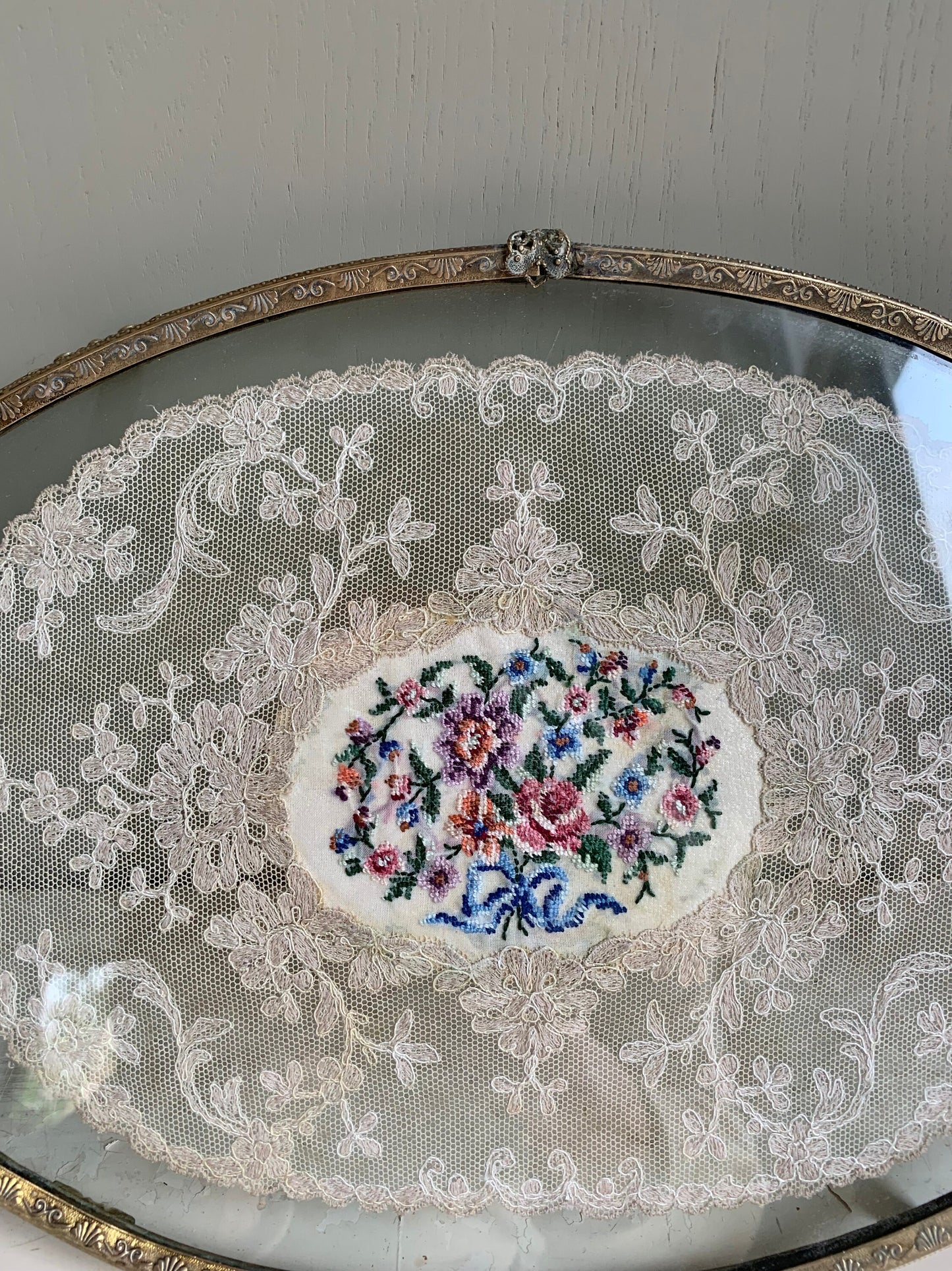 Glass vintage cosmetic tray, vanity tray