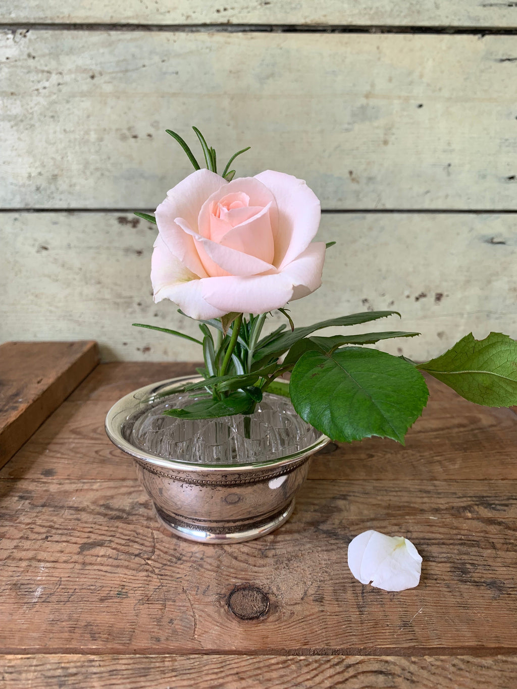 Silverplate Rose Bowl with Glass Flowerfrog