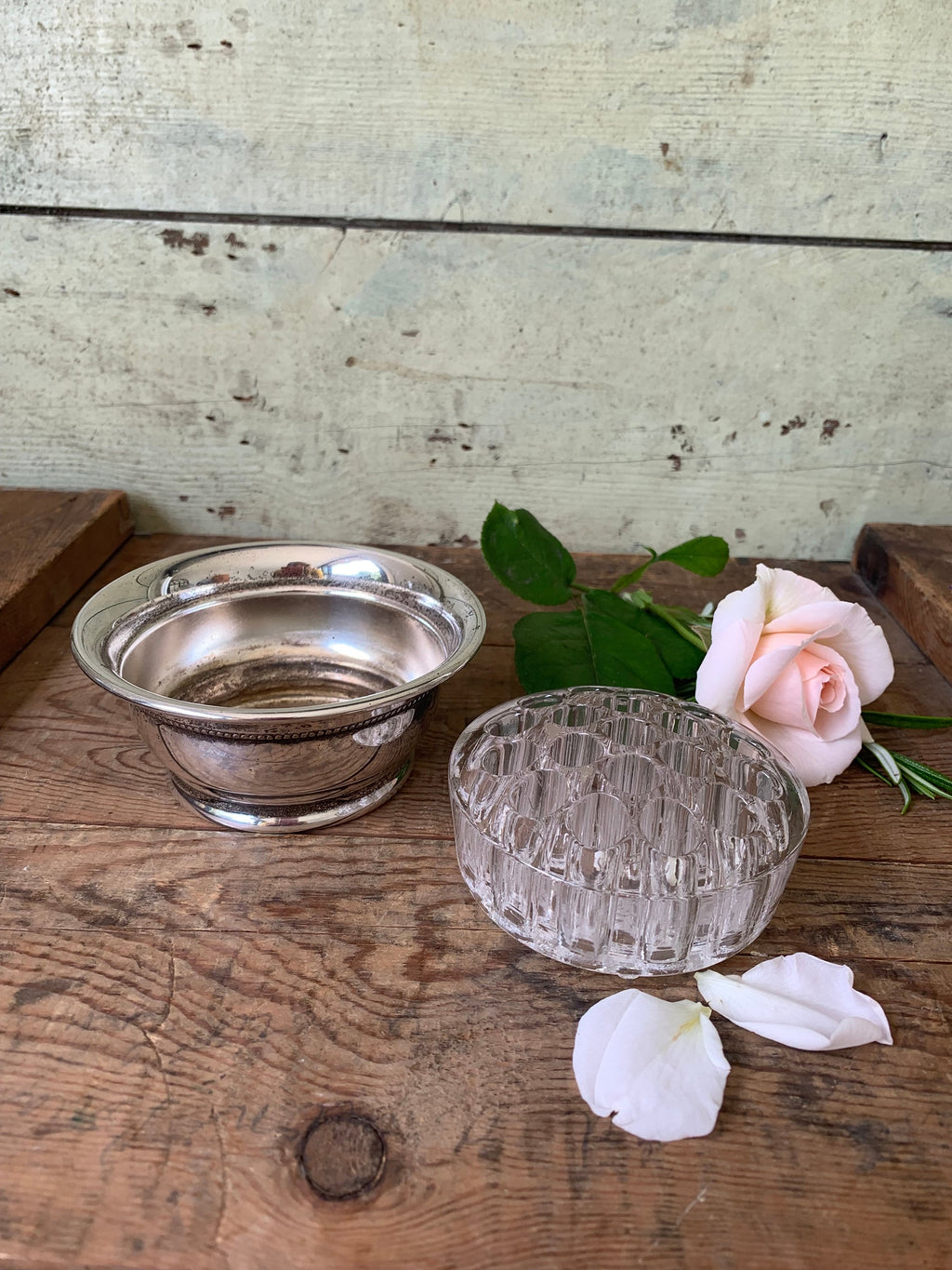 Silverplate Rose Bowl with Glass Flowerfrog