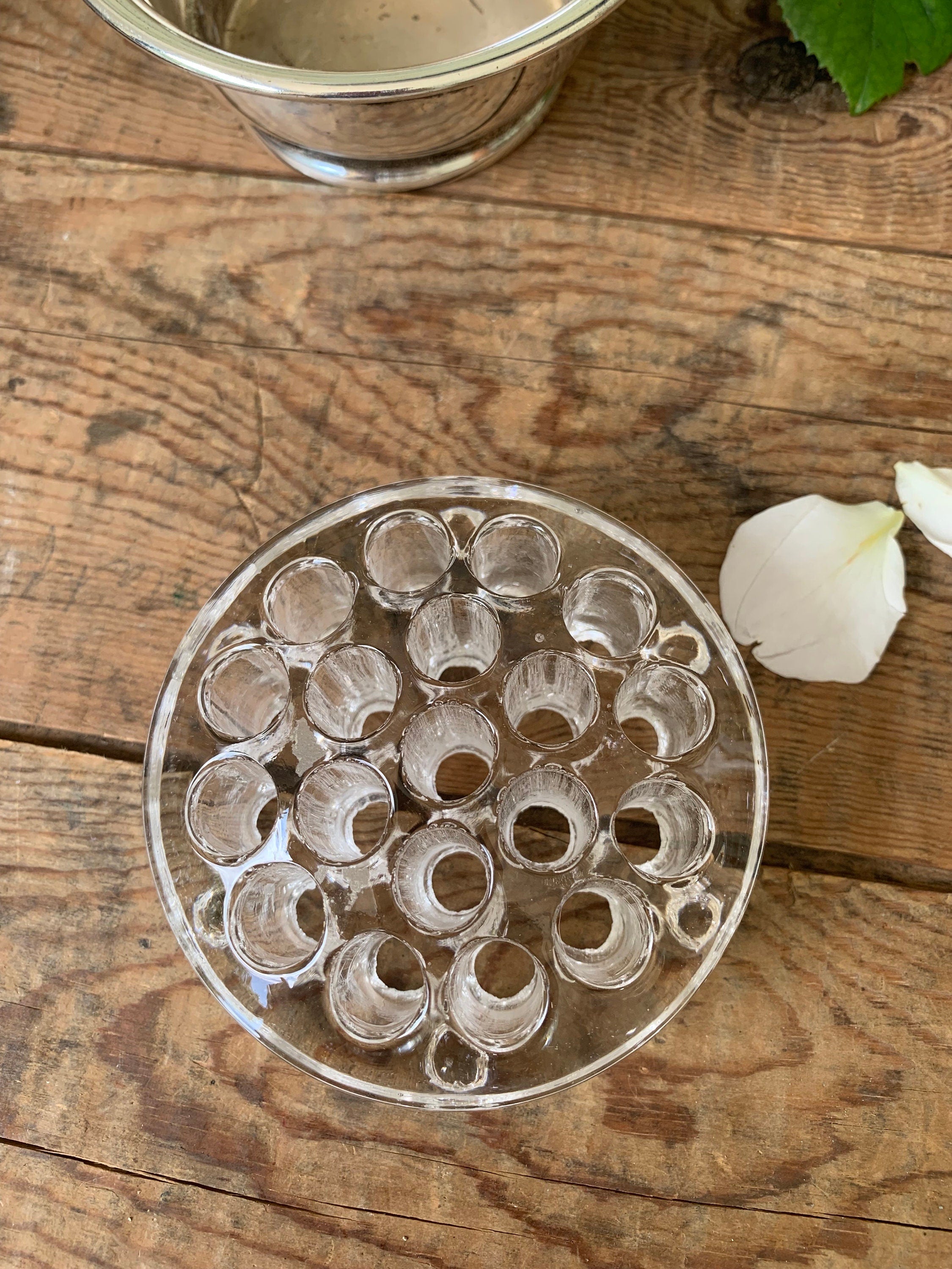 Silverplate Rose Bowl with Glass Flowerfrog