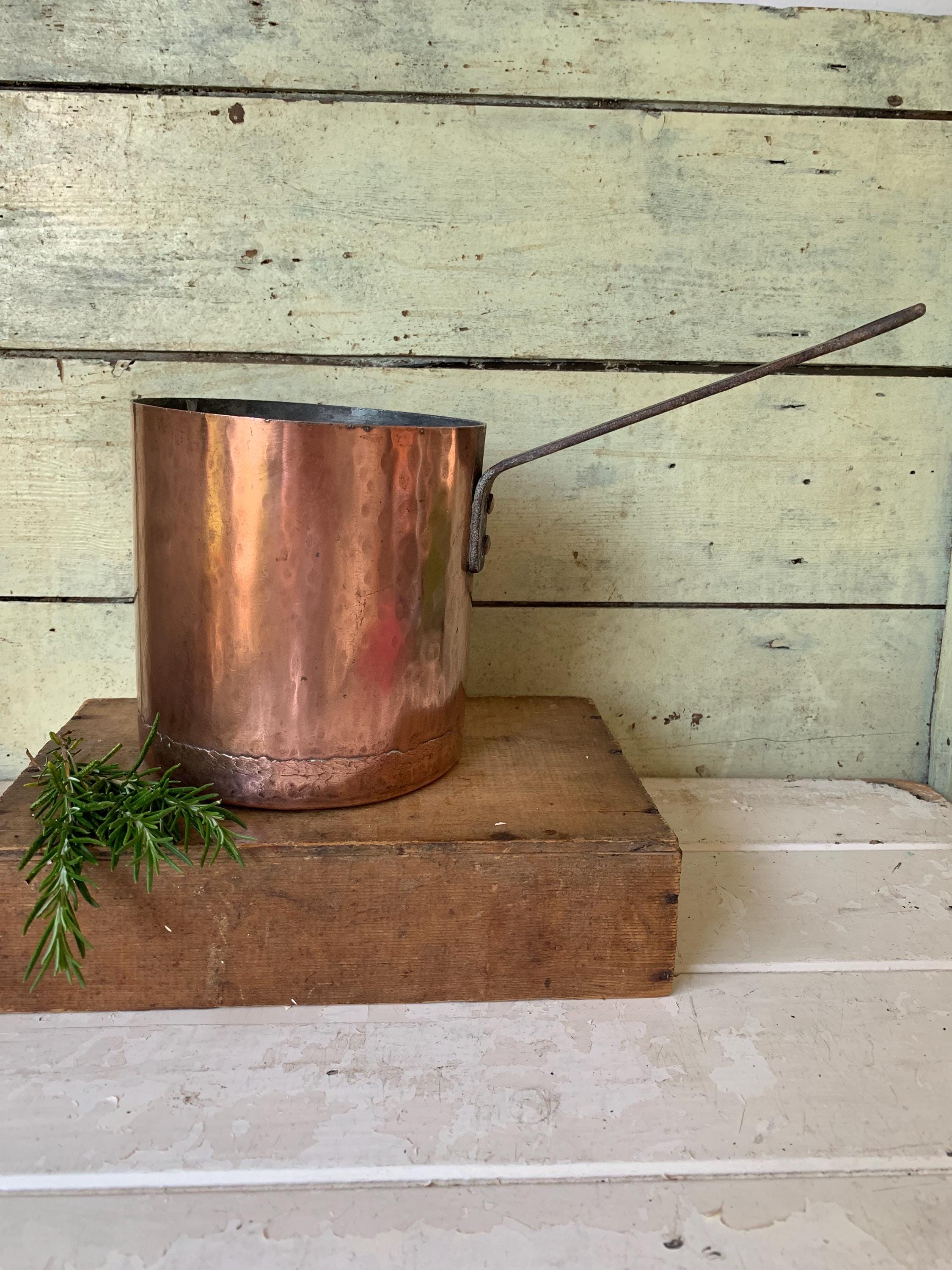 Antique French Copper Deep Saucepan
