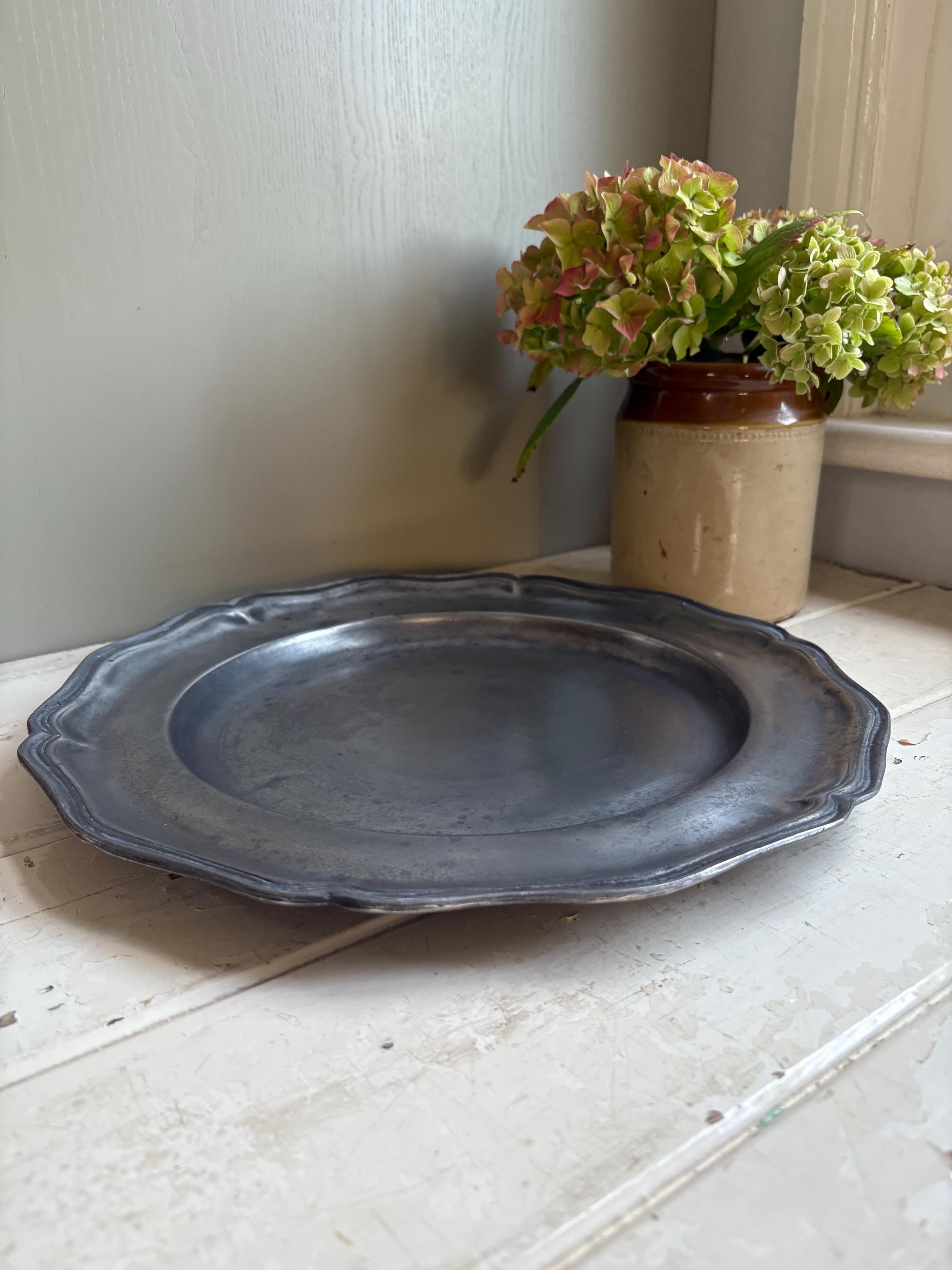 Large Antique Continental Pewter Charger, Large Pewter plate, Pewter Platter