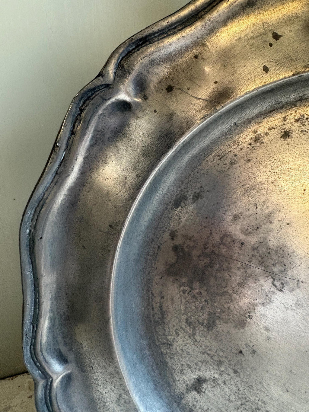 Large Antique Continental Pewter Charger, Large Pewter plate, Pewter Platter