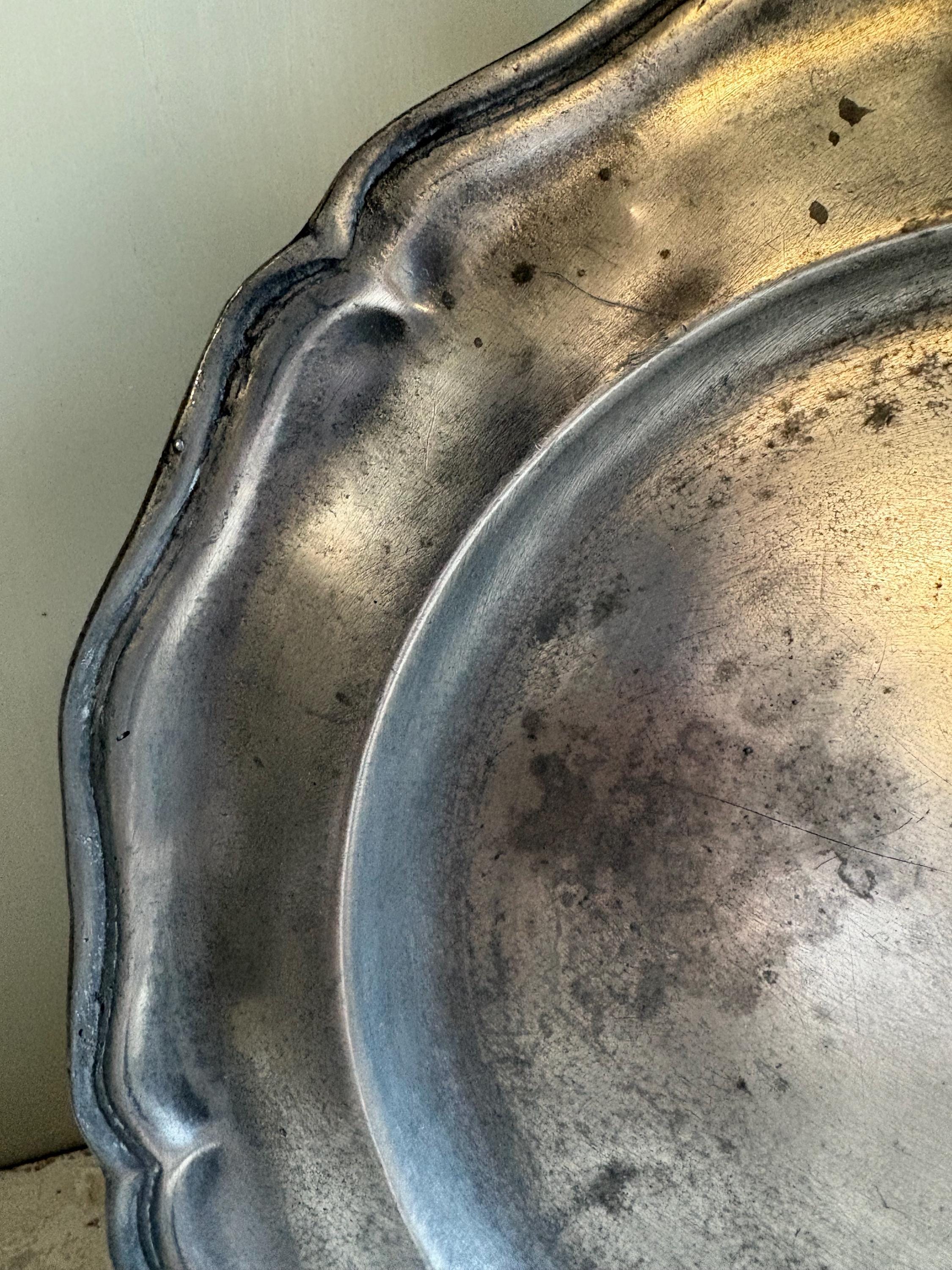 Large Antique Continental Pewter Charger, Large Pewter plate, Pewter Platter