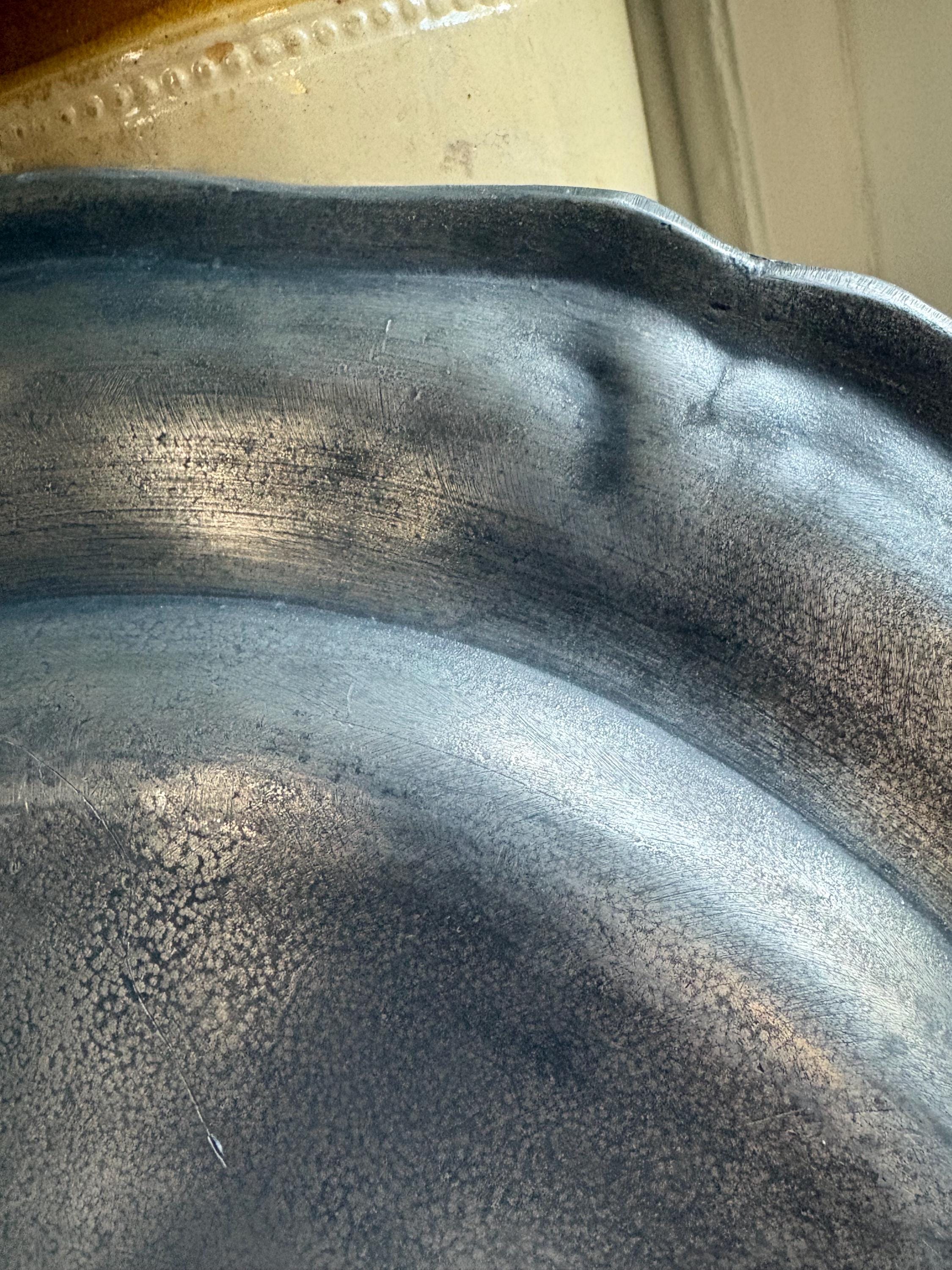 Large Antique Continental Pewter Charger, Large Pewter plate, Pewter Platter