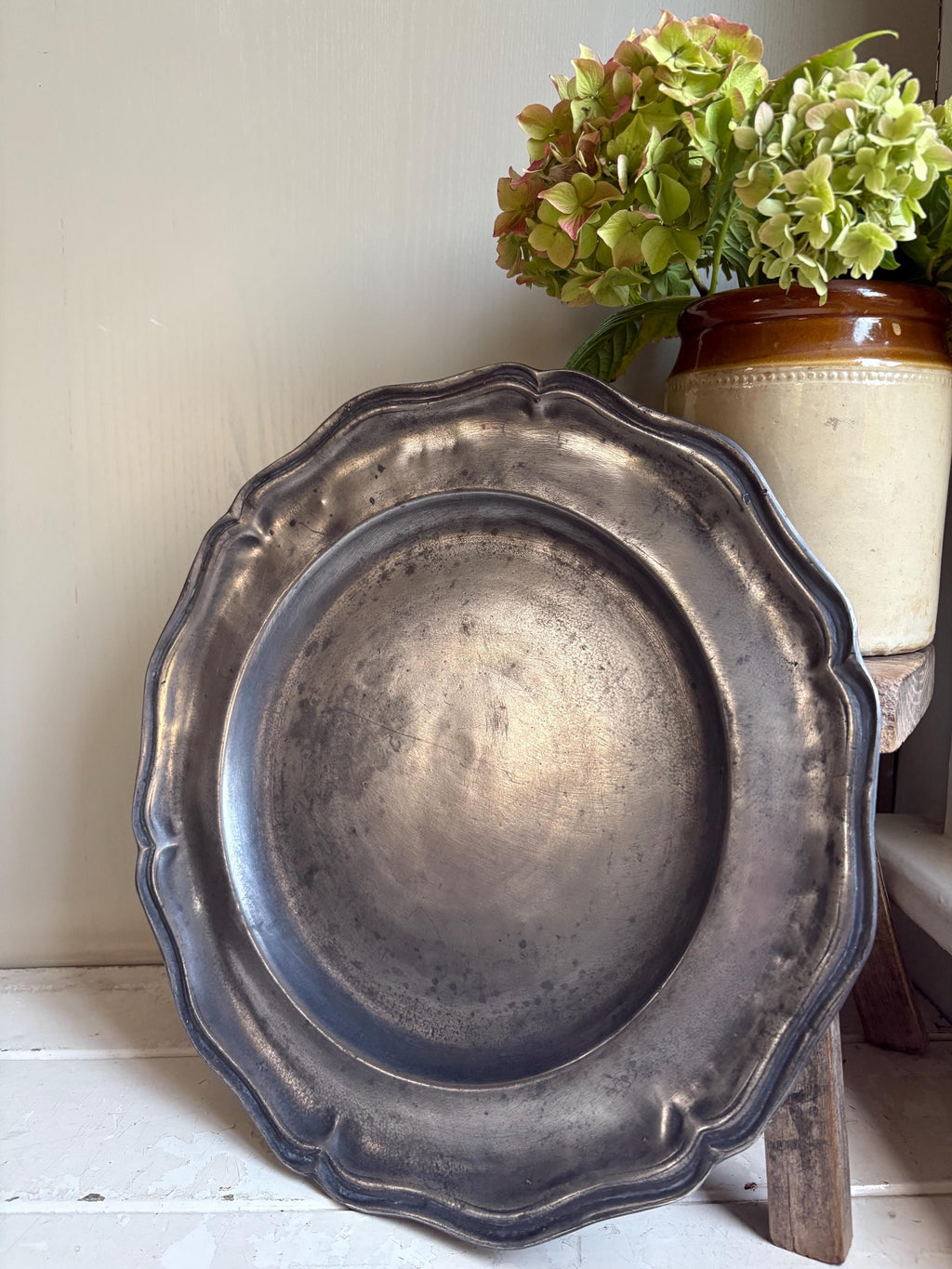 Large Antique Continental Pewter Charger, Large Pewter plate, Pewter Platter