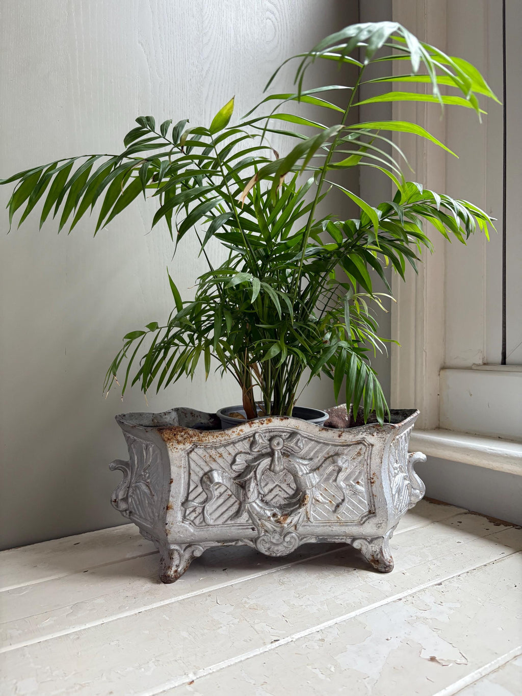 Large Vintage French Cast Iron Jardiniere, Art Nouveau Planter.