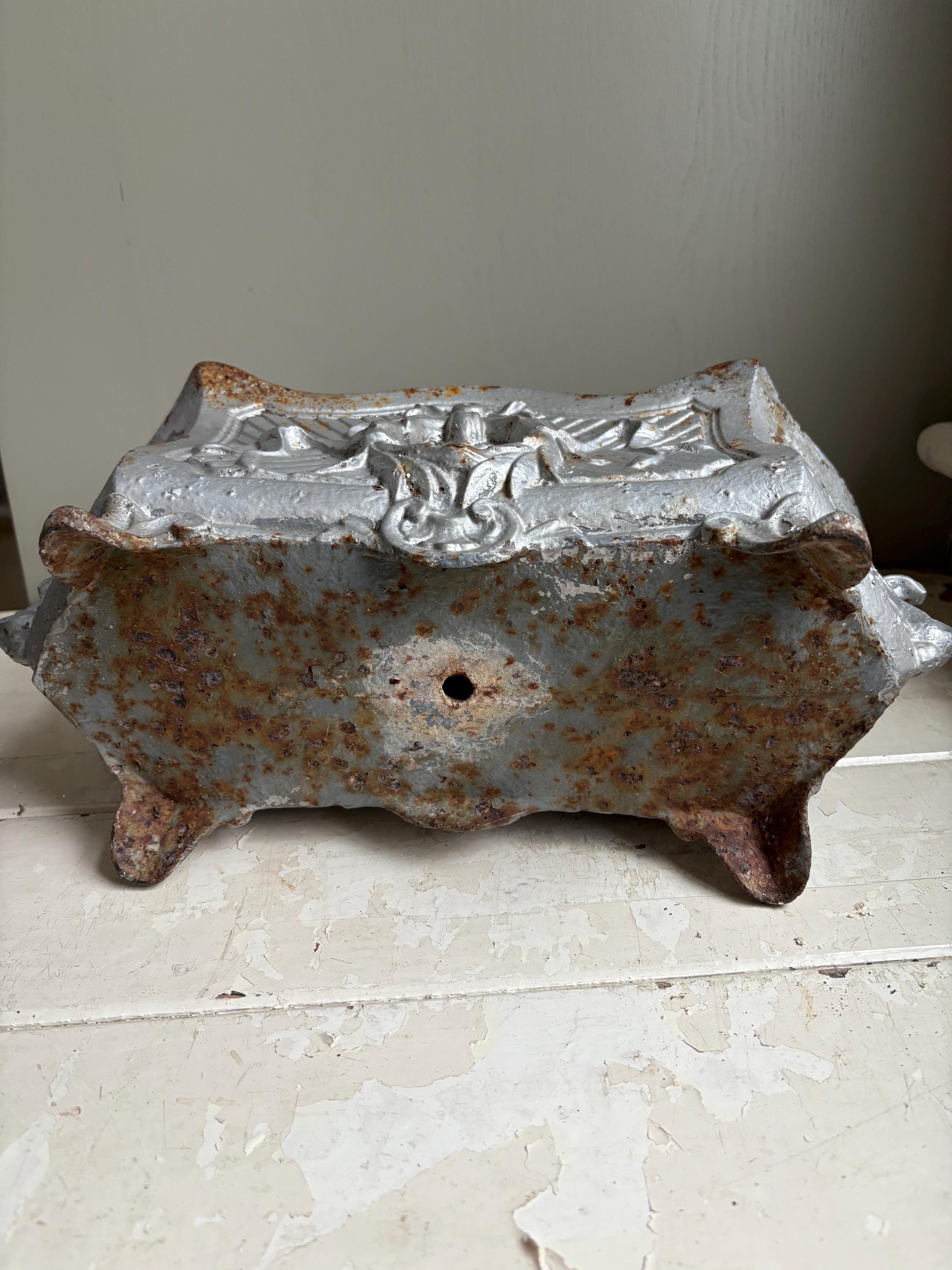 Large Vintage French Cast Iron Jardiniere, Art Nouveau Planter.