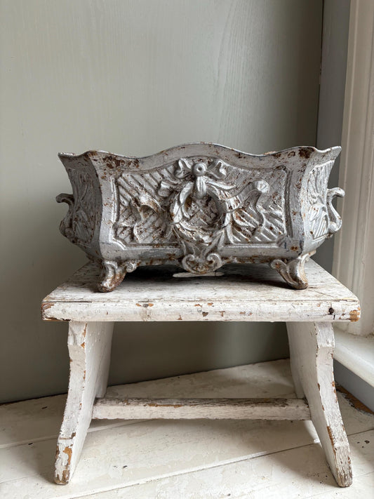 Large Vintage French Cast Iron Jardiniere, Art Nouveau Planter.