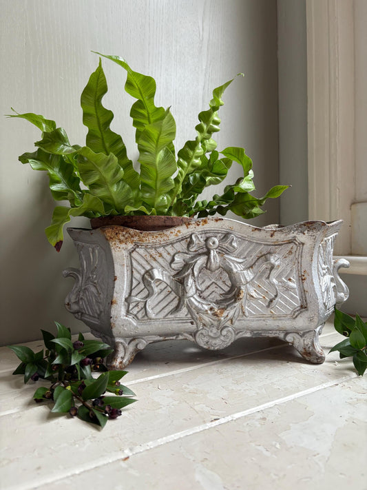 Large Vintage French Cast Iron Jardiniere, Art Nouveau Planter.