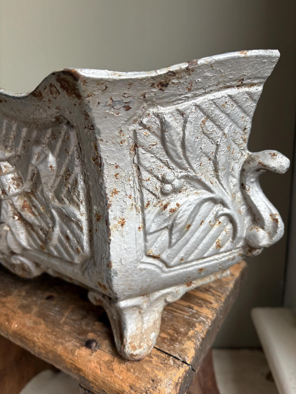 Large Vintage French Cast Iron Jardiniere, Art Nouveau Planter.