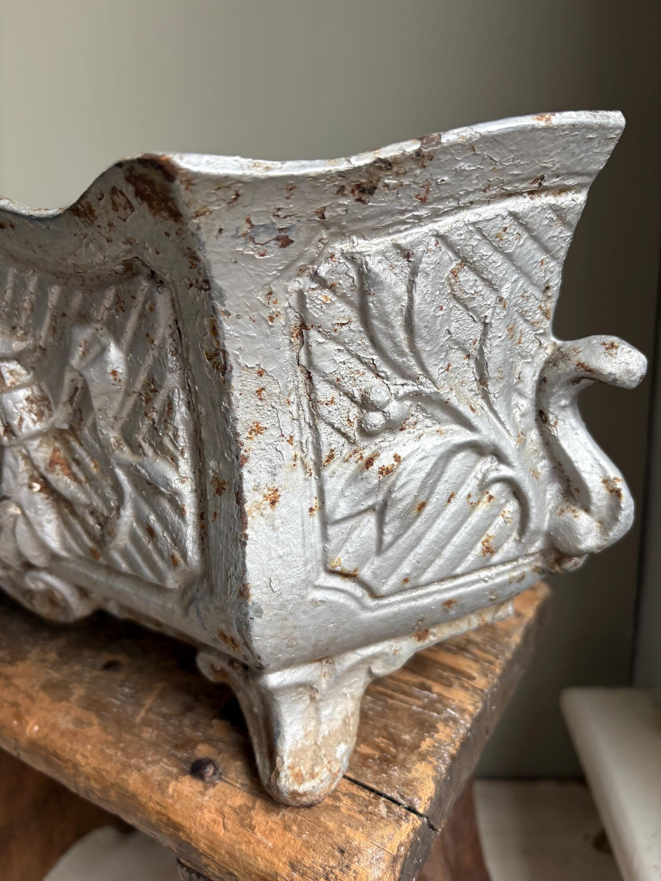 Large Vintage French Cast Iron Jardiniere, Art Nouveau Planter.