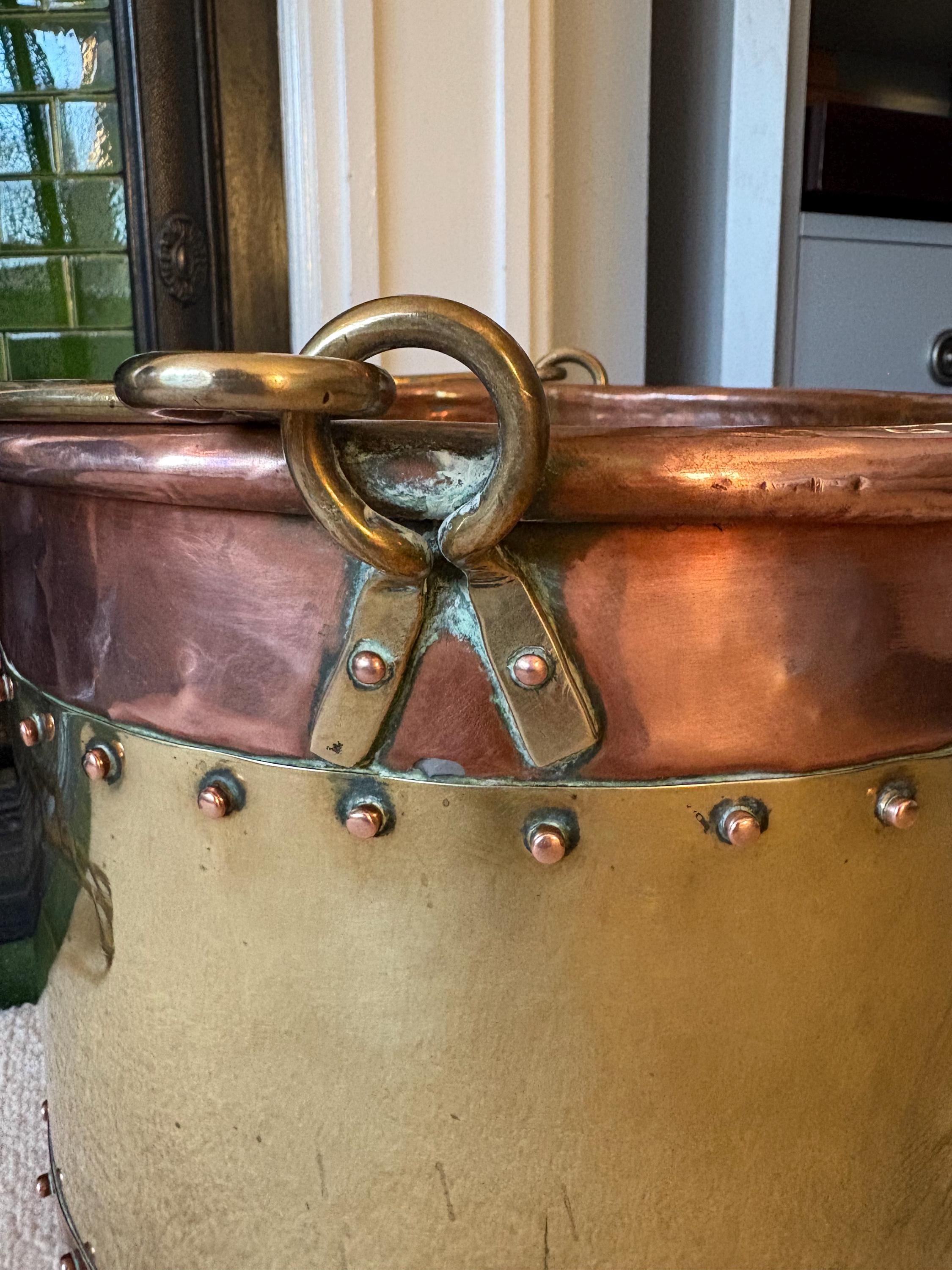 Riveted Copper and Brass Coal Bucket