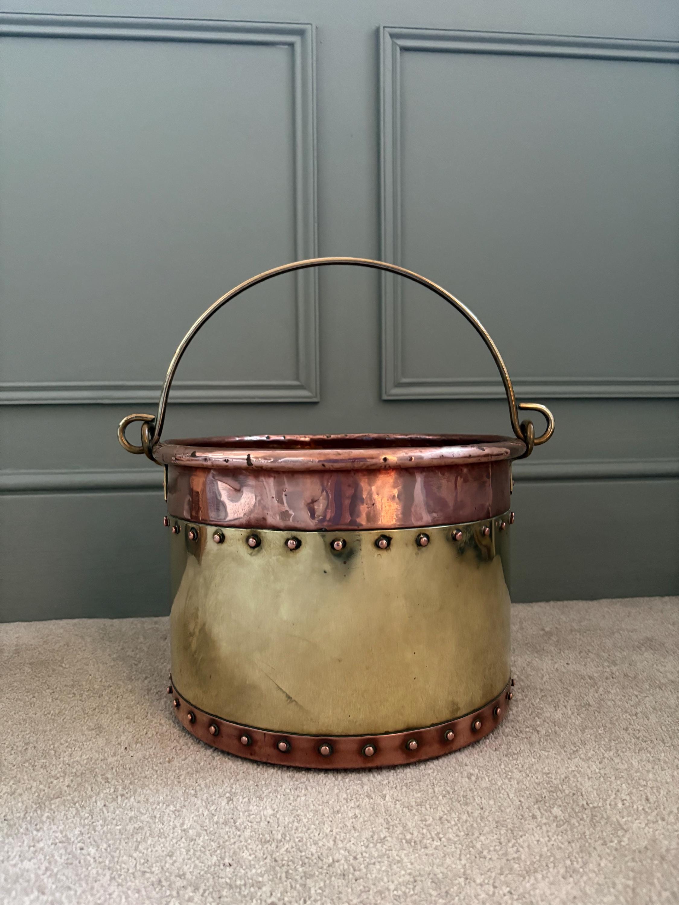 Riveted Copper and Brass Coal Bucket