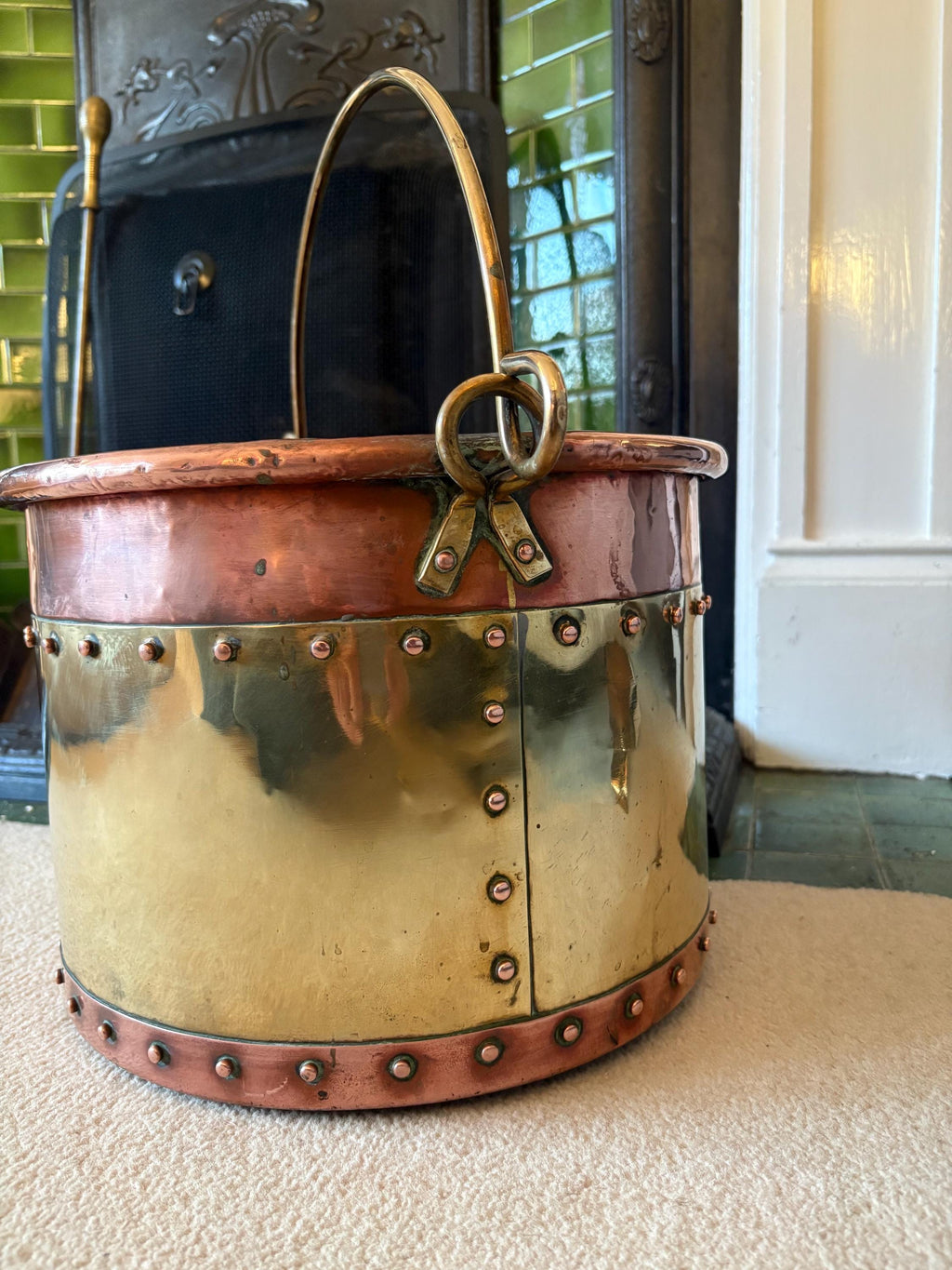 Riveted Copper and Brass Coal Bucket