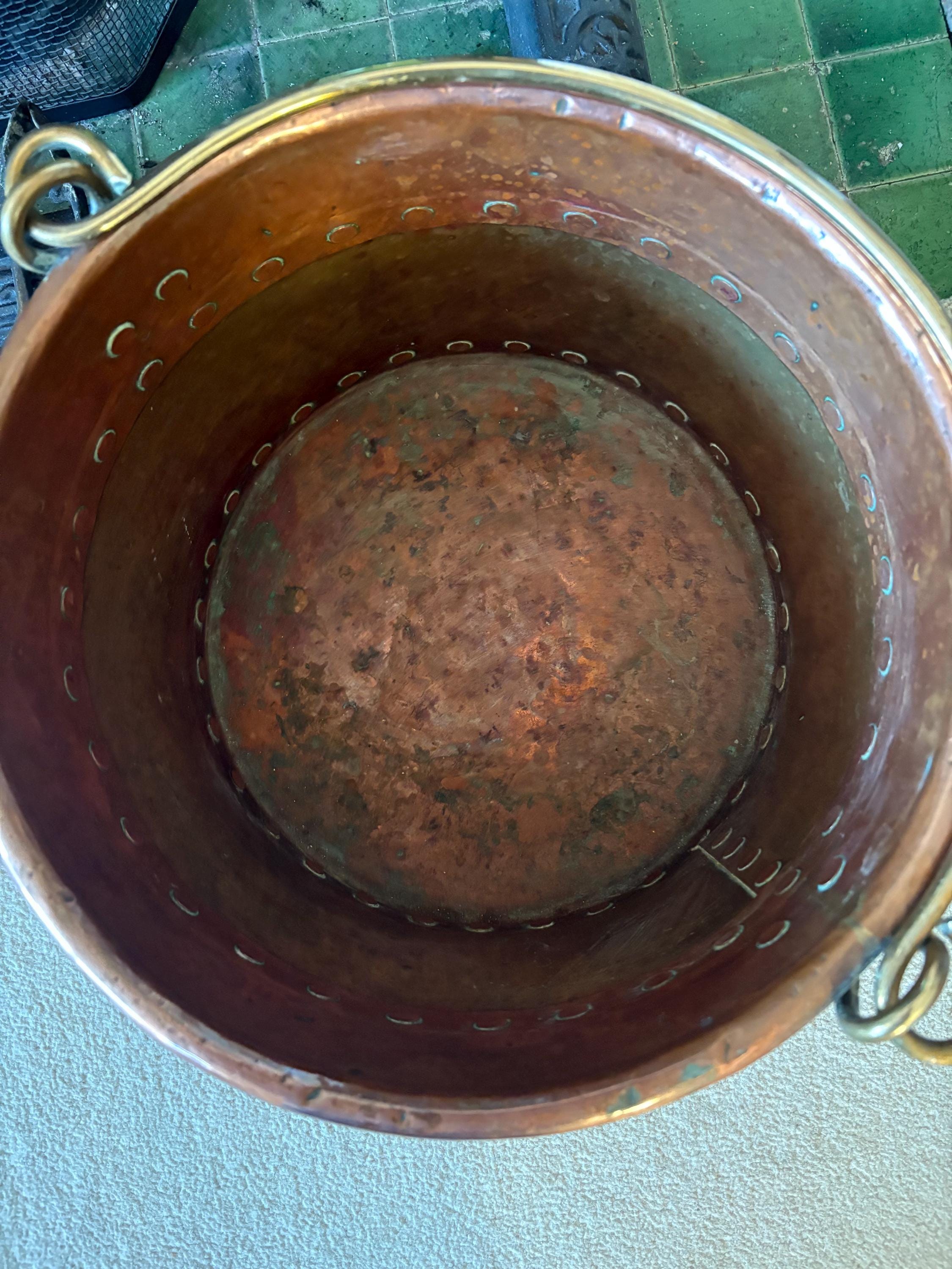 Riveted Copper and Brass Coal Bucket