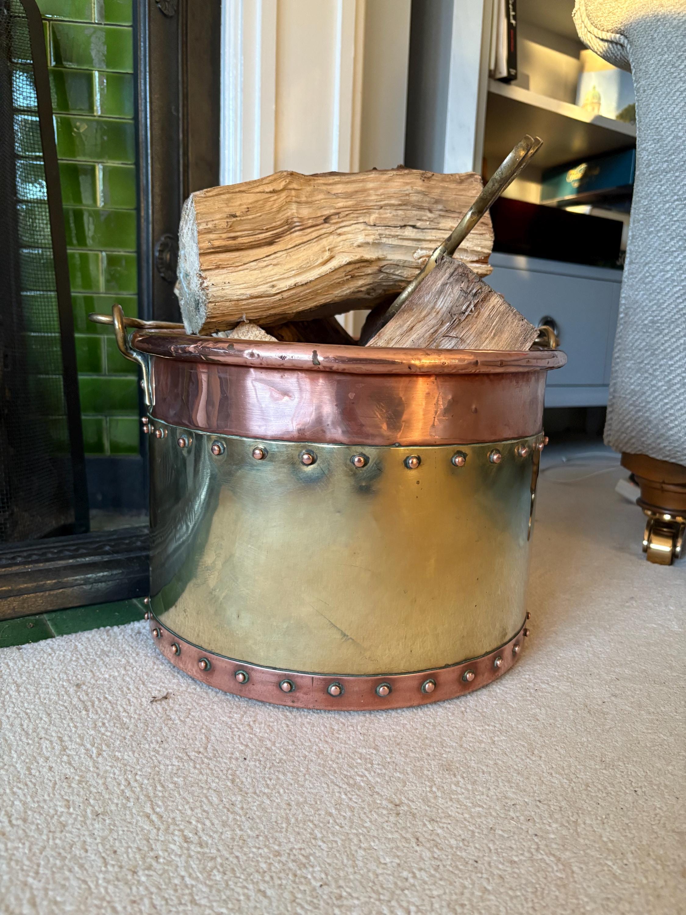 Riveted Copper and Brass Coal Bucket
