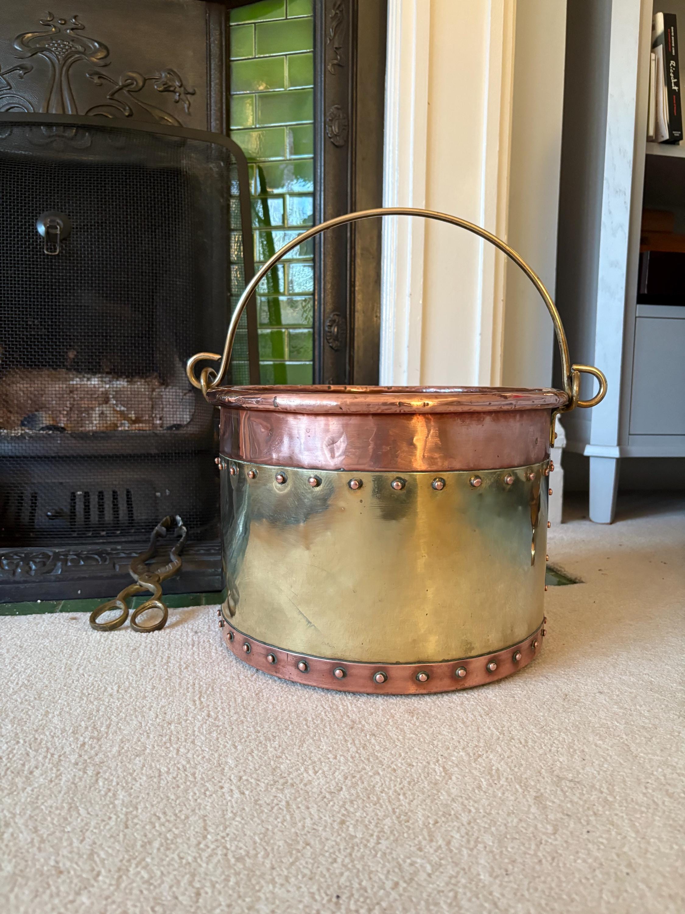 Riveted Copper and Brass Coal Bucket